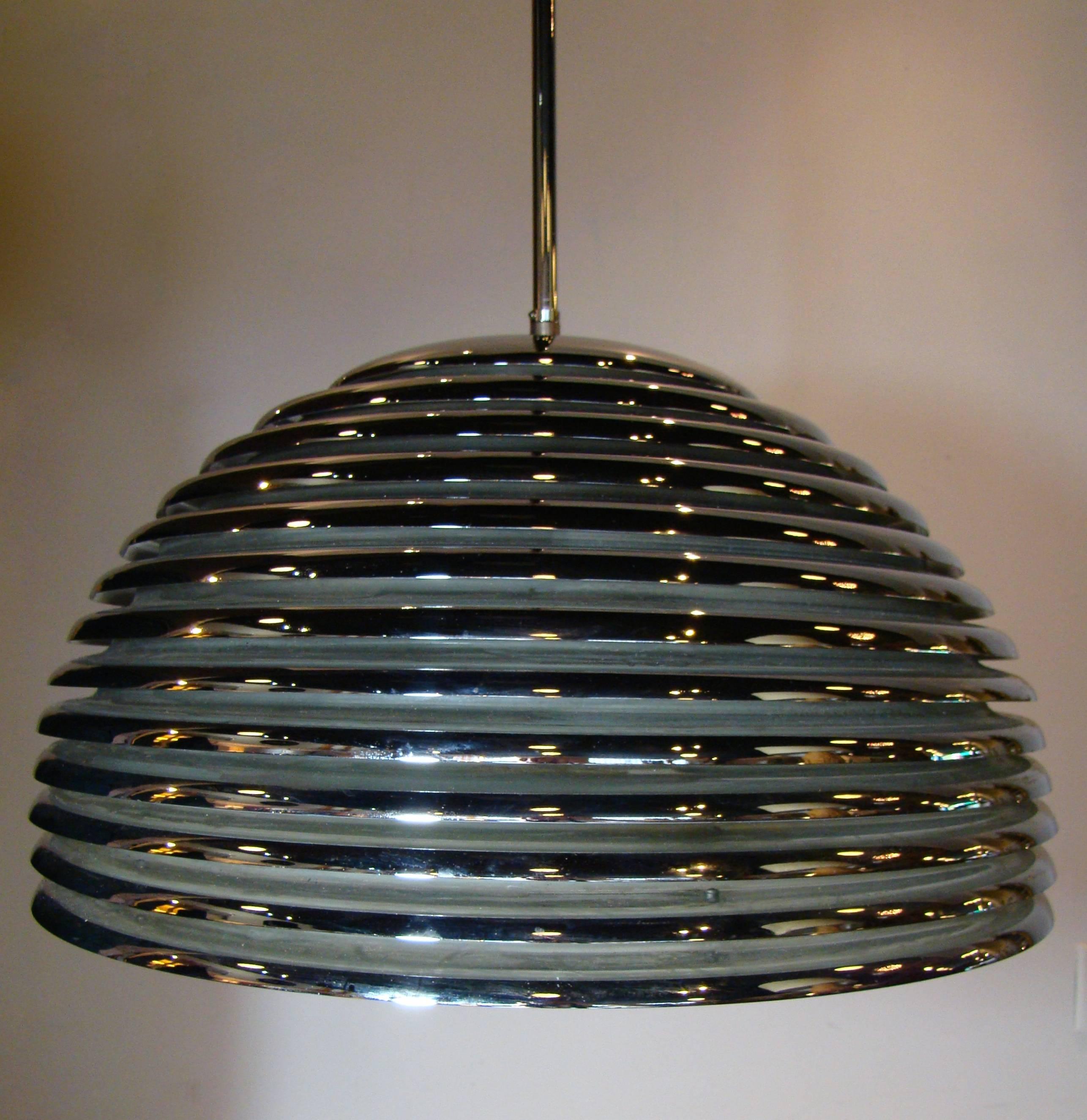 Mid-Century Modern Modernist Art Deco Style Chrome Beehive Pendant Lamp For Sale