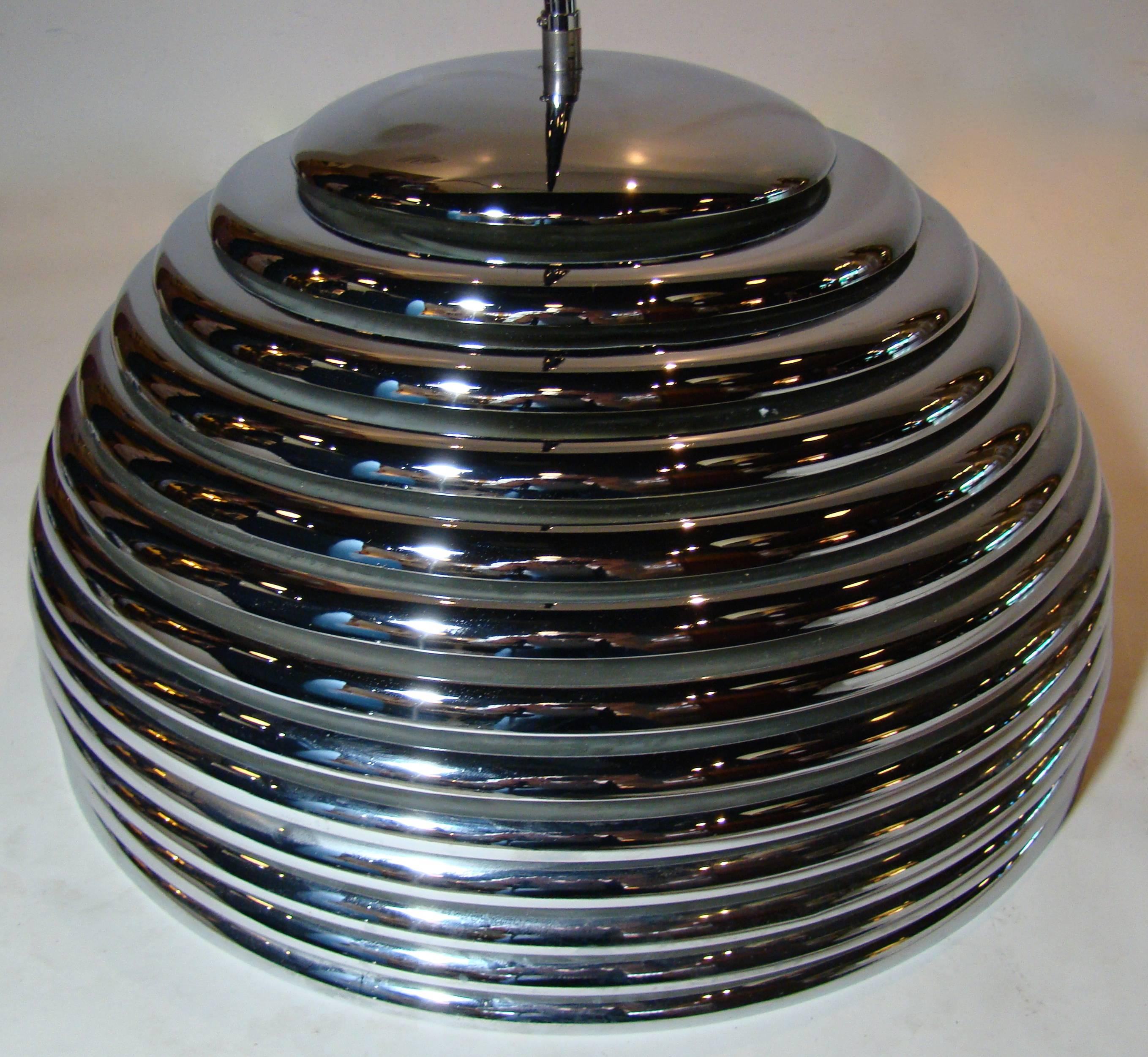 Modernist Art Deco Style Chrome Beehive Pendant Lamp In Excellent Condition For Sale In Denver, CO
