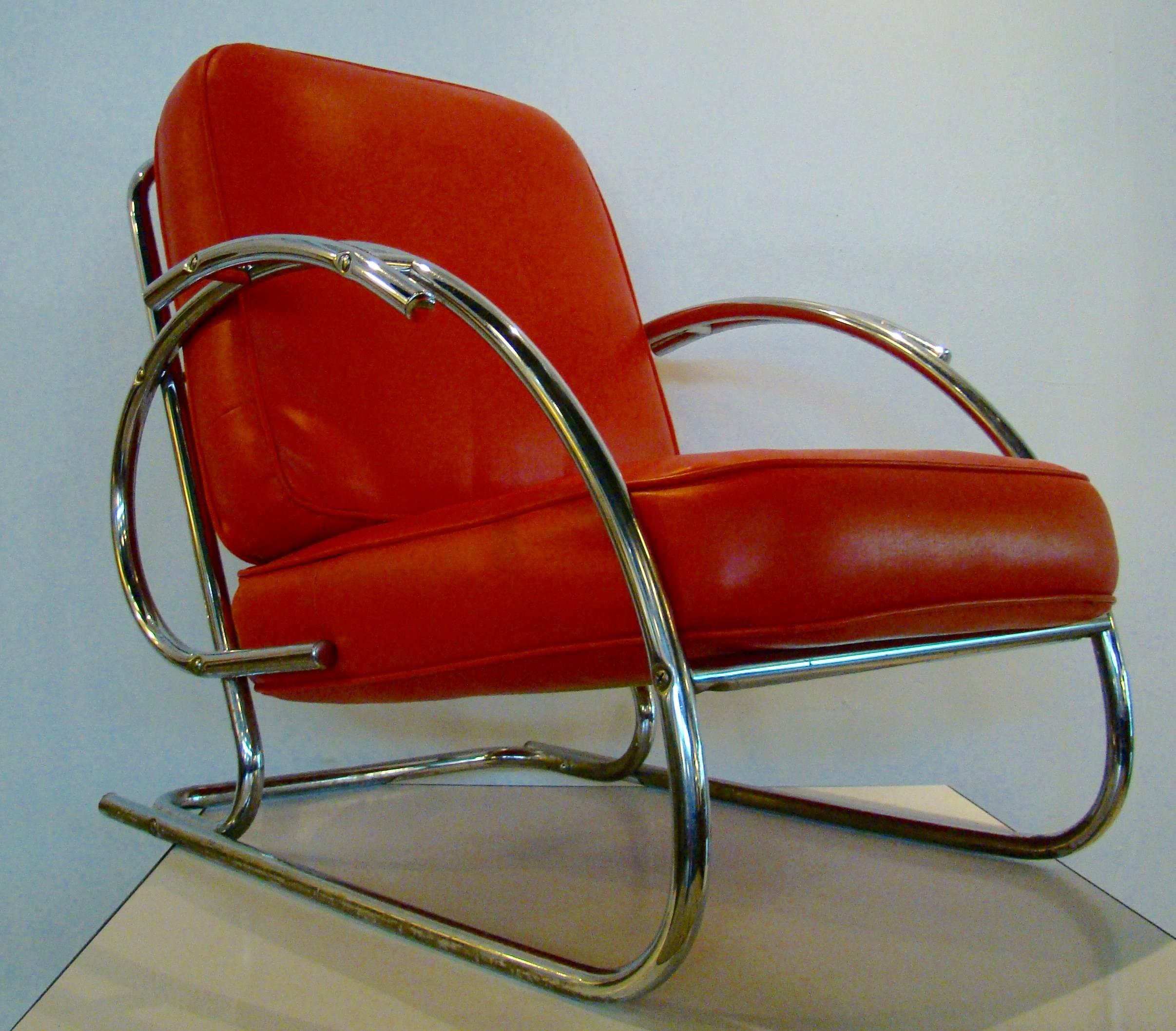 Mid-20th Century Art Deco/Machine Age Chrome Lounge Chair Attributed to KEM Weber