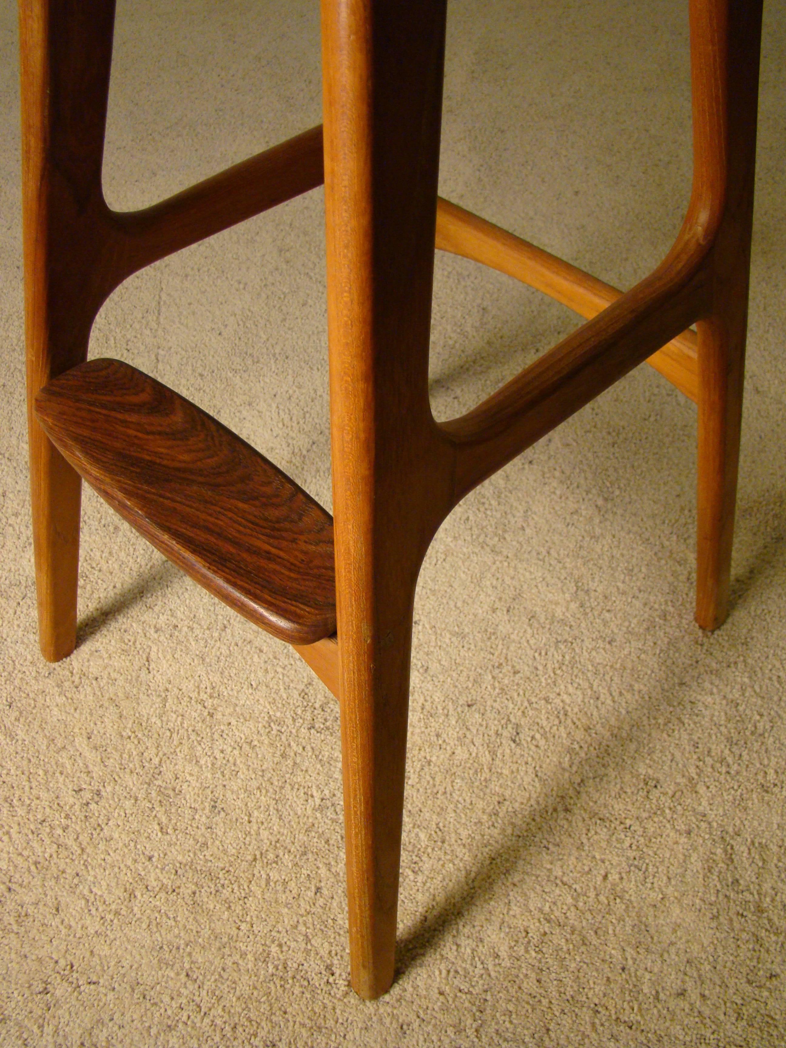 Pair of Teak and Rosewood Danish Modern Bar Stools by Erik Buch for OD Mobler 4