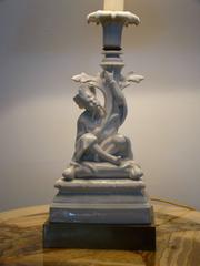 White Porcelain Figural Table Lamp with Brass Trim by Paul Hanson