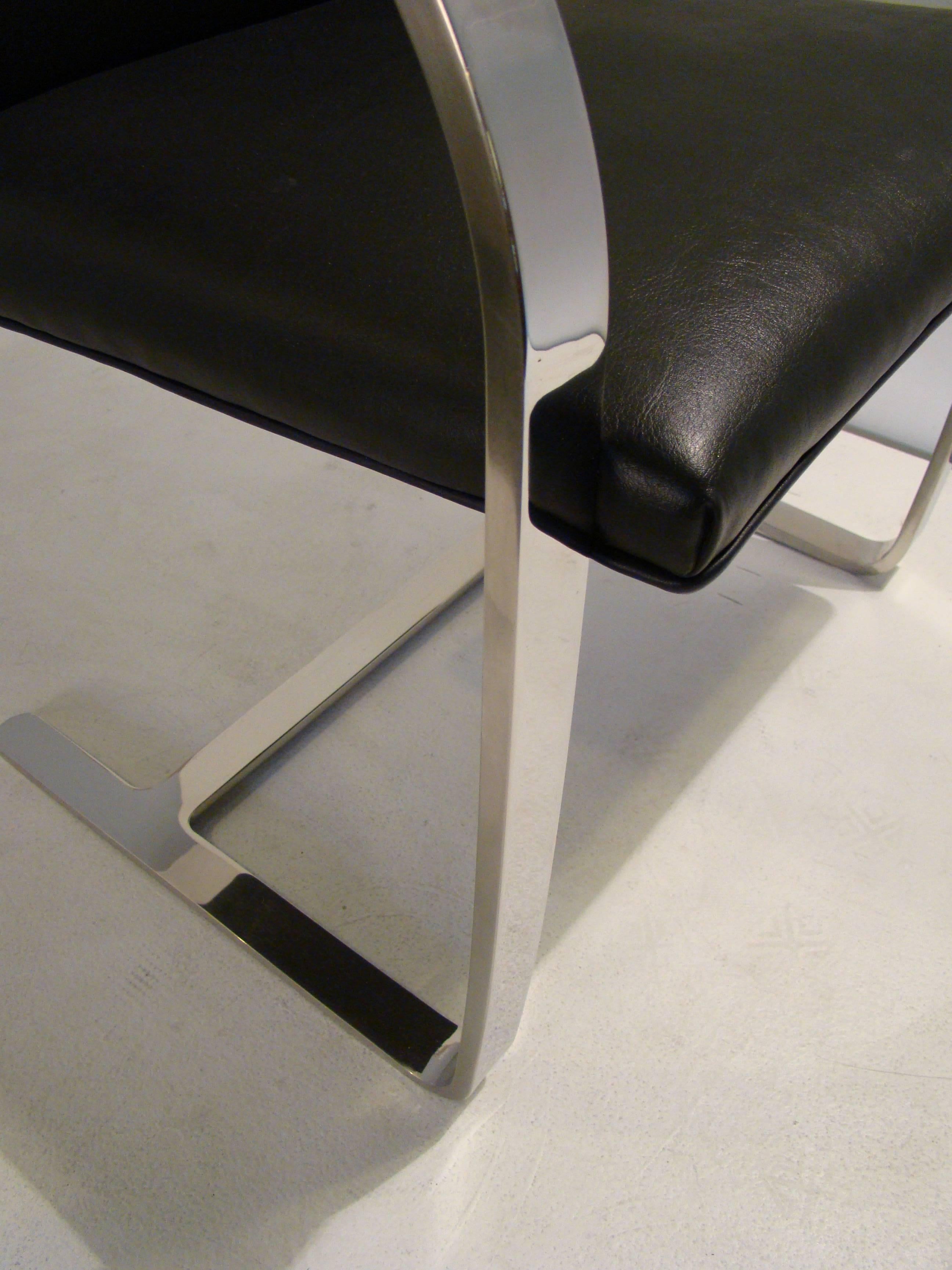 American Leather and Stainless Steel Brno Chairs attributed to Knoll For Sale