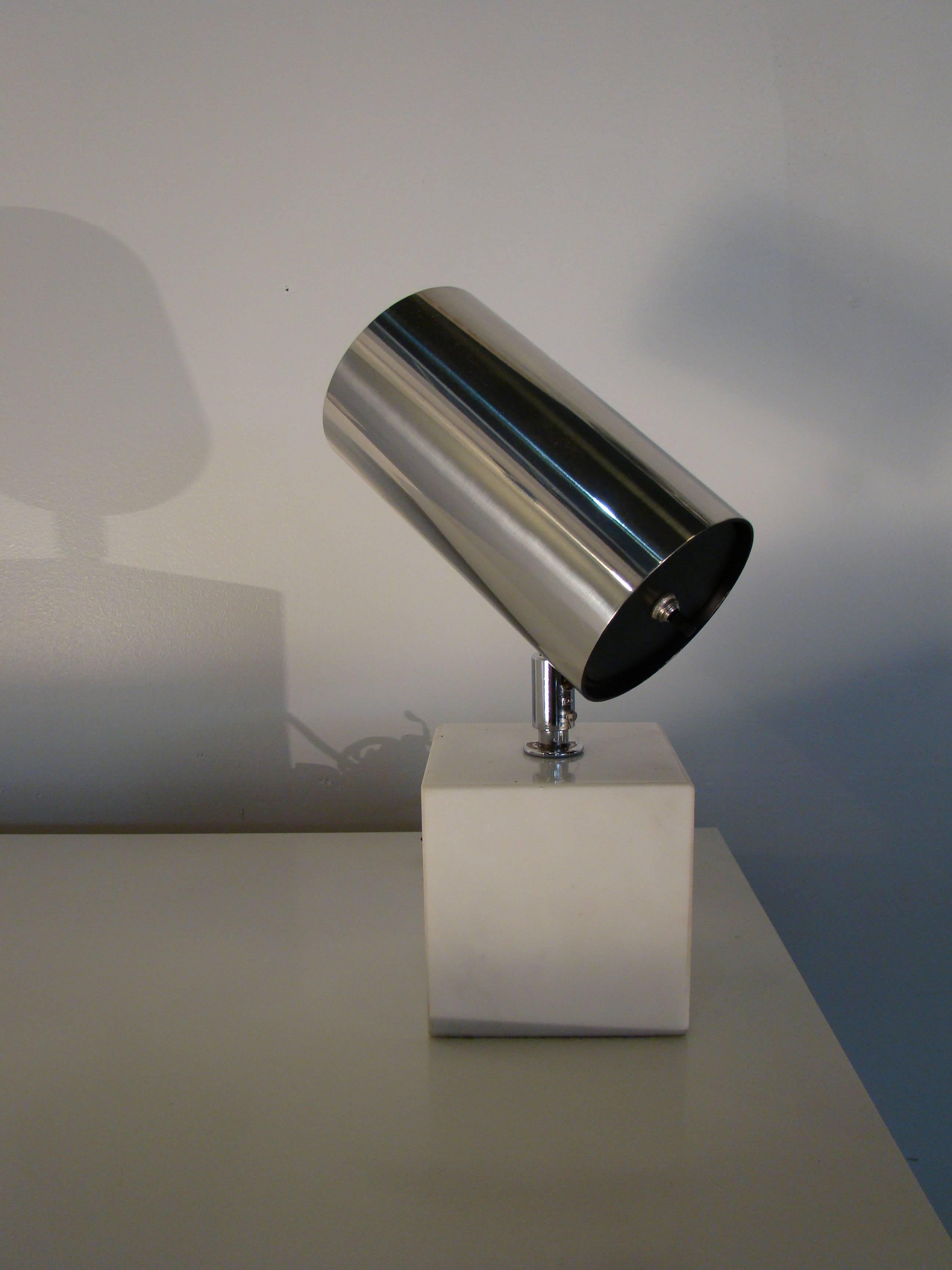 Beautiful chrome and marble table lamp by Koch and Lowy, circa 1970s.