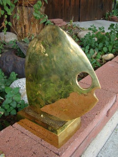 Modernist Brass Metal Abstract Fish Sculpture by Somchai, circa 1970s