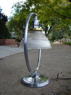 Art Deco Machine Age Chrome and Glass Circular Table Lamp by Chase
