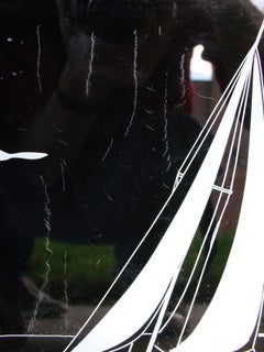 Art Deco Machine Age Chrome and Black Reverse Painted Glass Tray, circa 1940s