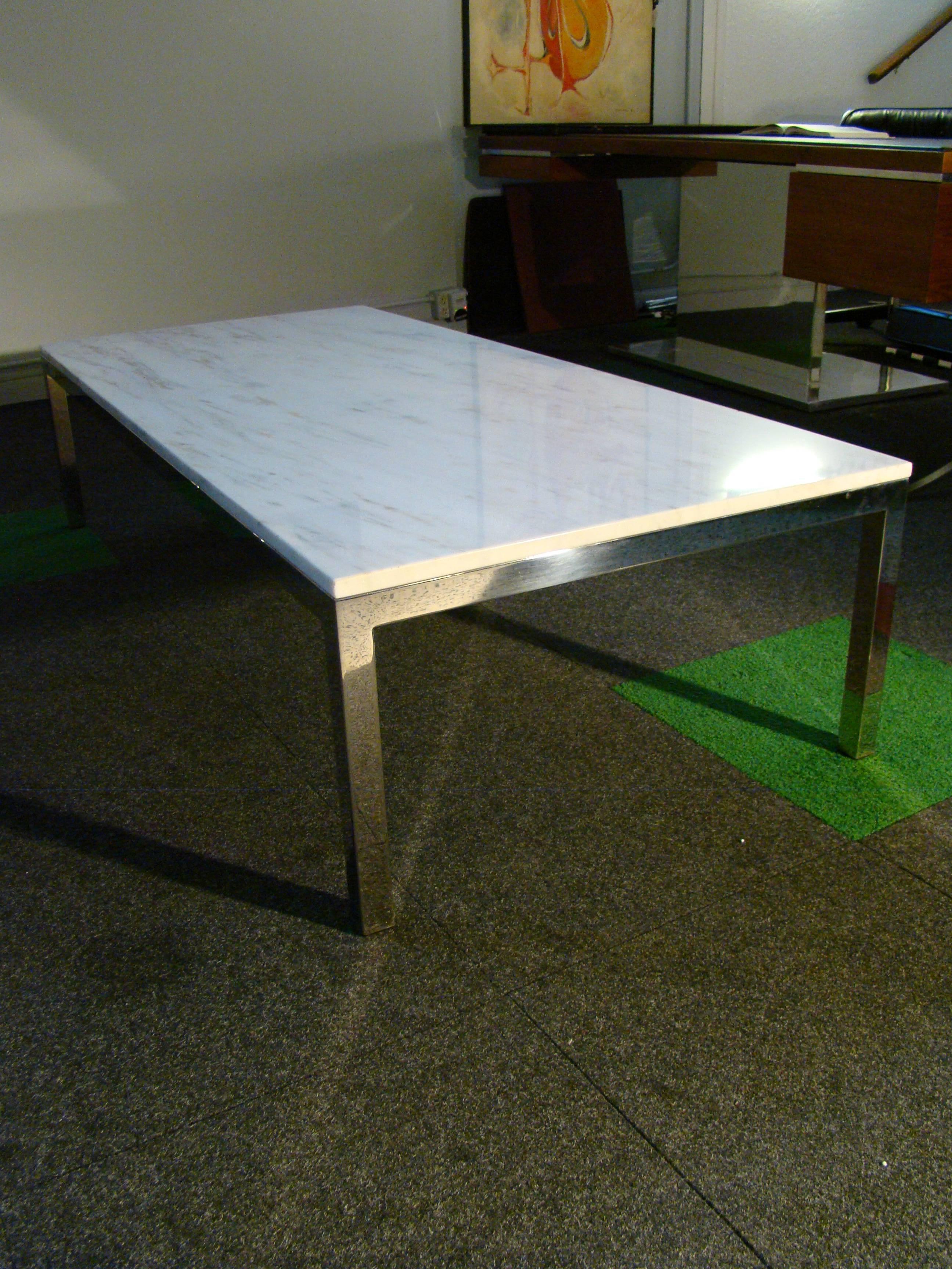 Marble and chrome coffee table, circa 1970s after Florence Knoll.