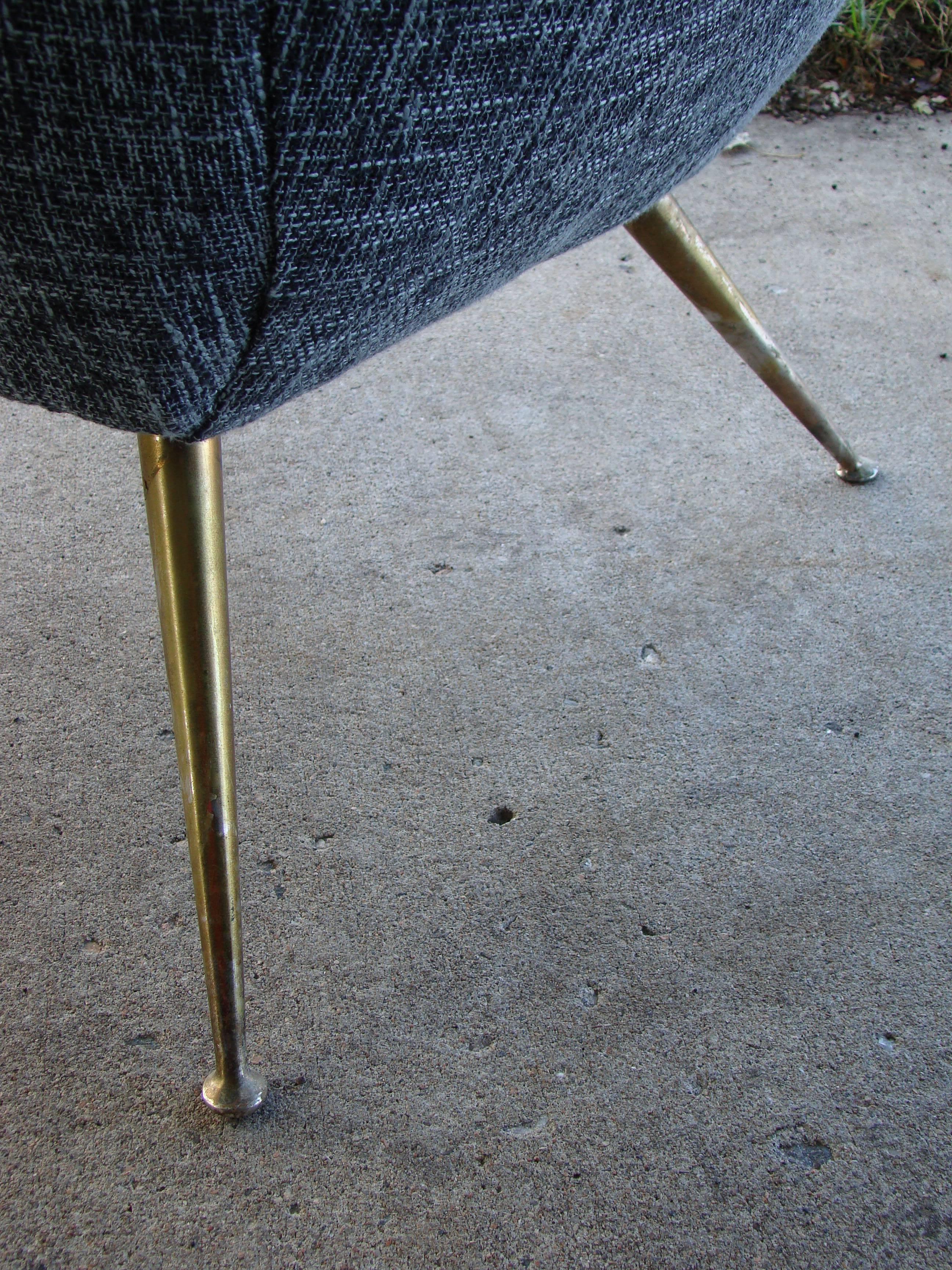 1950s Italian Lounge/Club Chair with Dramatic Tapered Brass Legs (Italy) 2