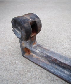 Art Deco Figural Rams Head Cast Iron Set of Fireplace Andirons, circa 1930s