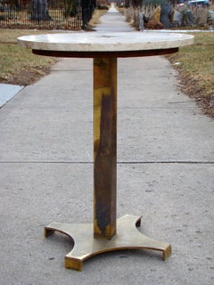 Modernist Travertine and Brass Inlaid Custom Table, circa 1960s