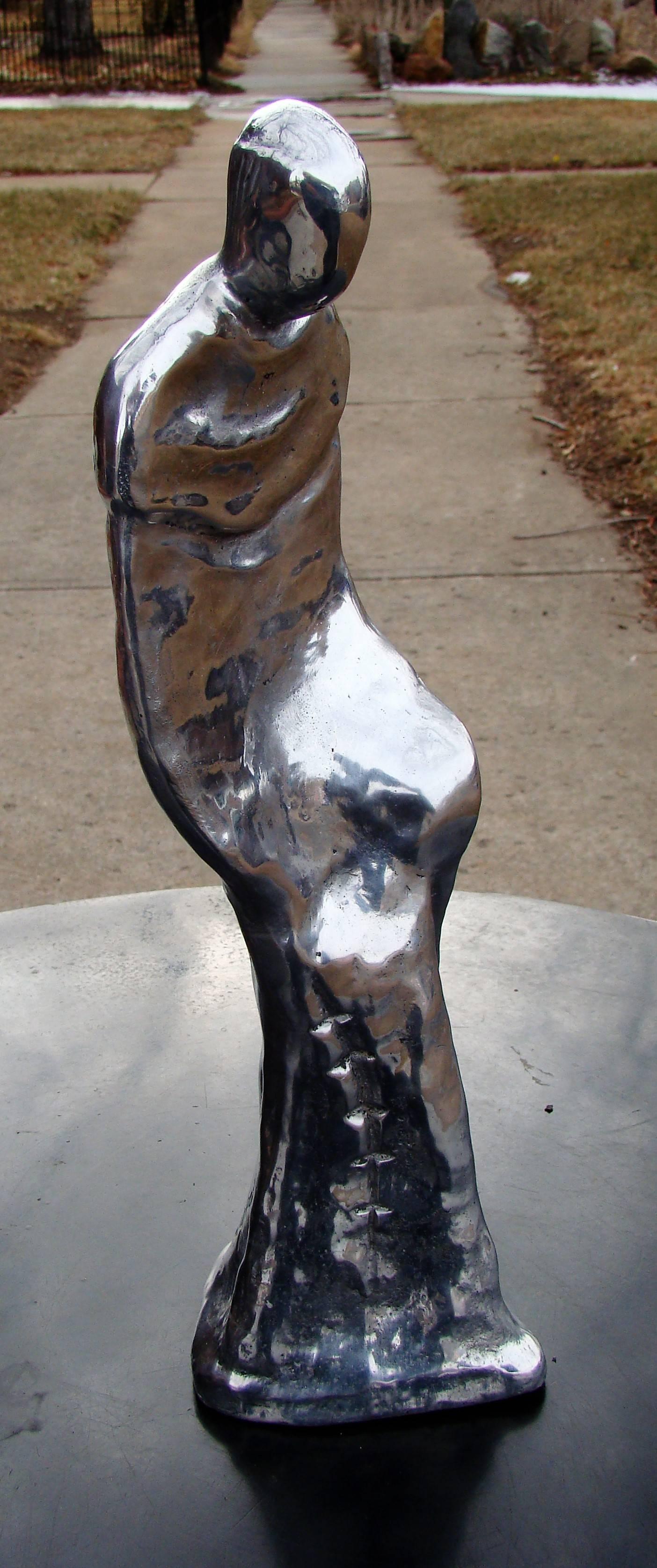 Modernist abstract signed limited edition sculpture by New Mexican artist Ted Degrazia (1909-1982)  Cast by the Nambe Mills Foundry in Santa Fe N.M.  C. 1970s.  This piece is numbered 75/200