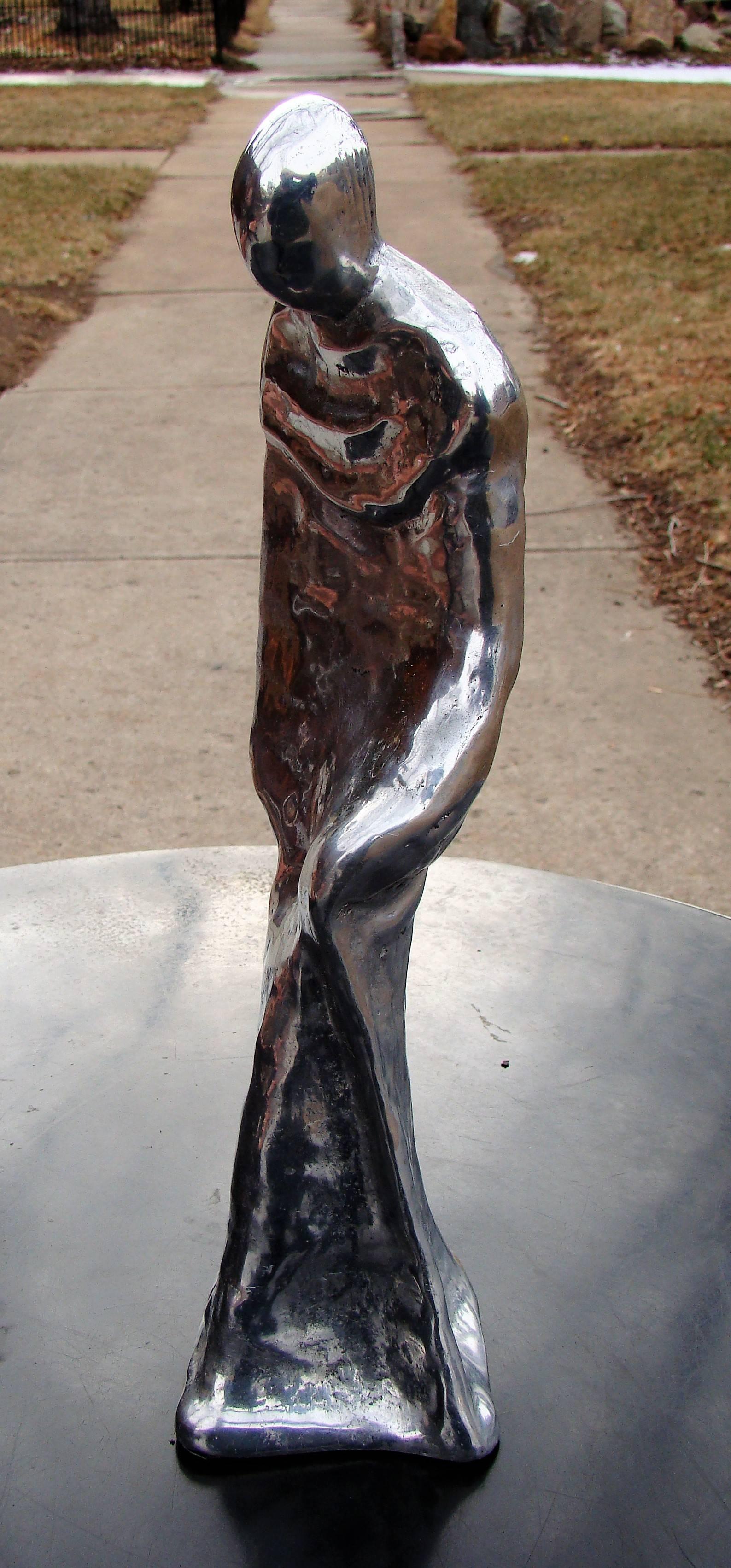 Metal Modernist Abstract Figural signed Nambe Sculpture 