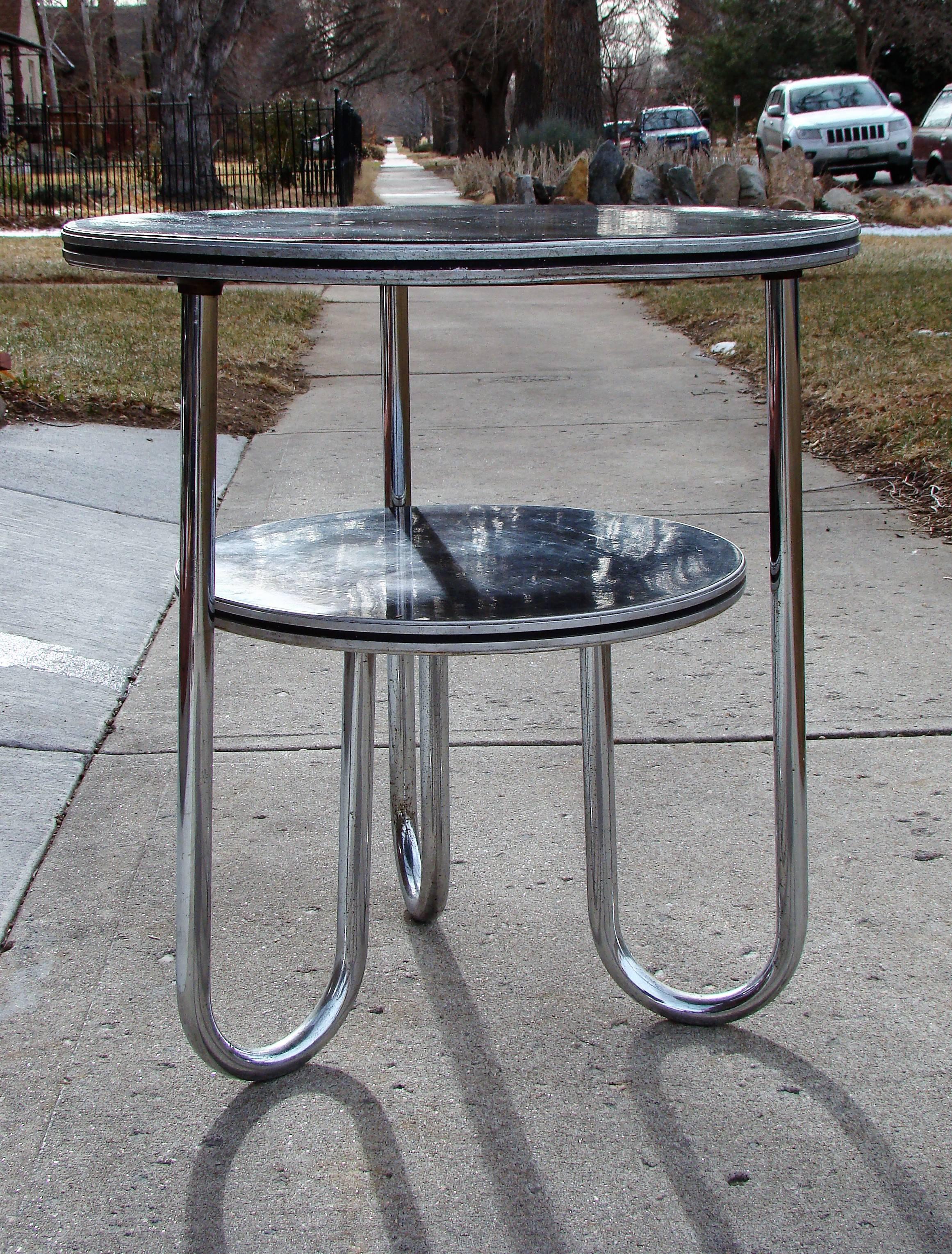 Art Deco Machine Age Two-Tiered Chrome Table, Wolfgang Hoffmann for Royal Chrome For Sale 4