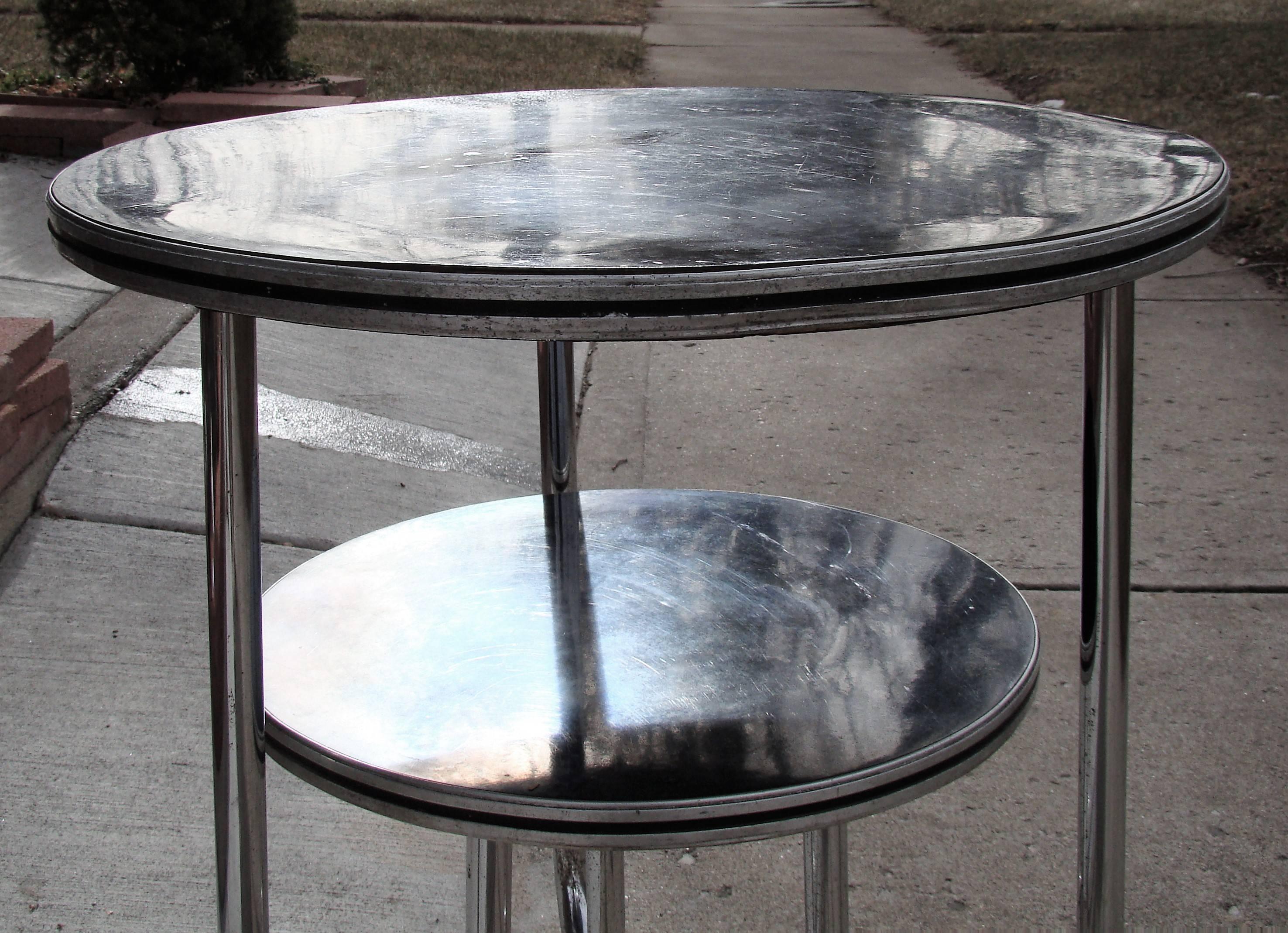 Art Deco Machine Age Two-Tiered Chrome Table, Wolfgang Hoffmann for Royal Chrome For Sale 3
