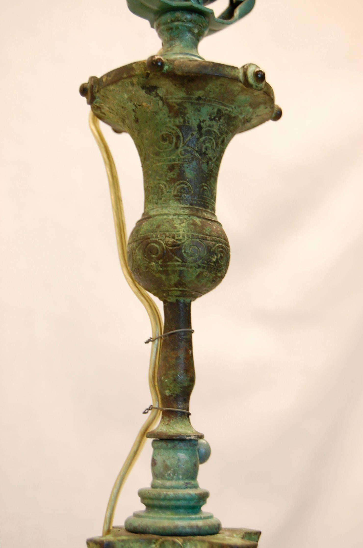 Italian 19th Century Roman Bronze Candlestick Wired as a Lamp