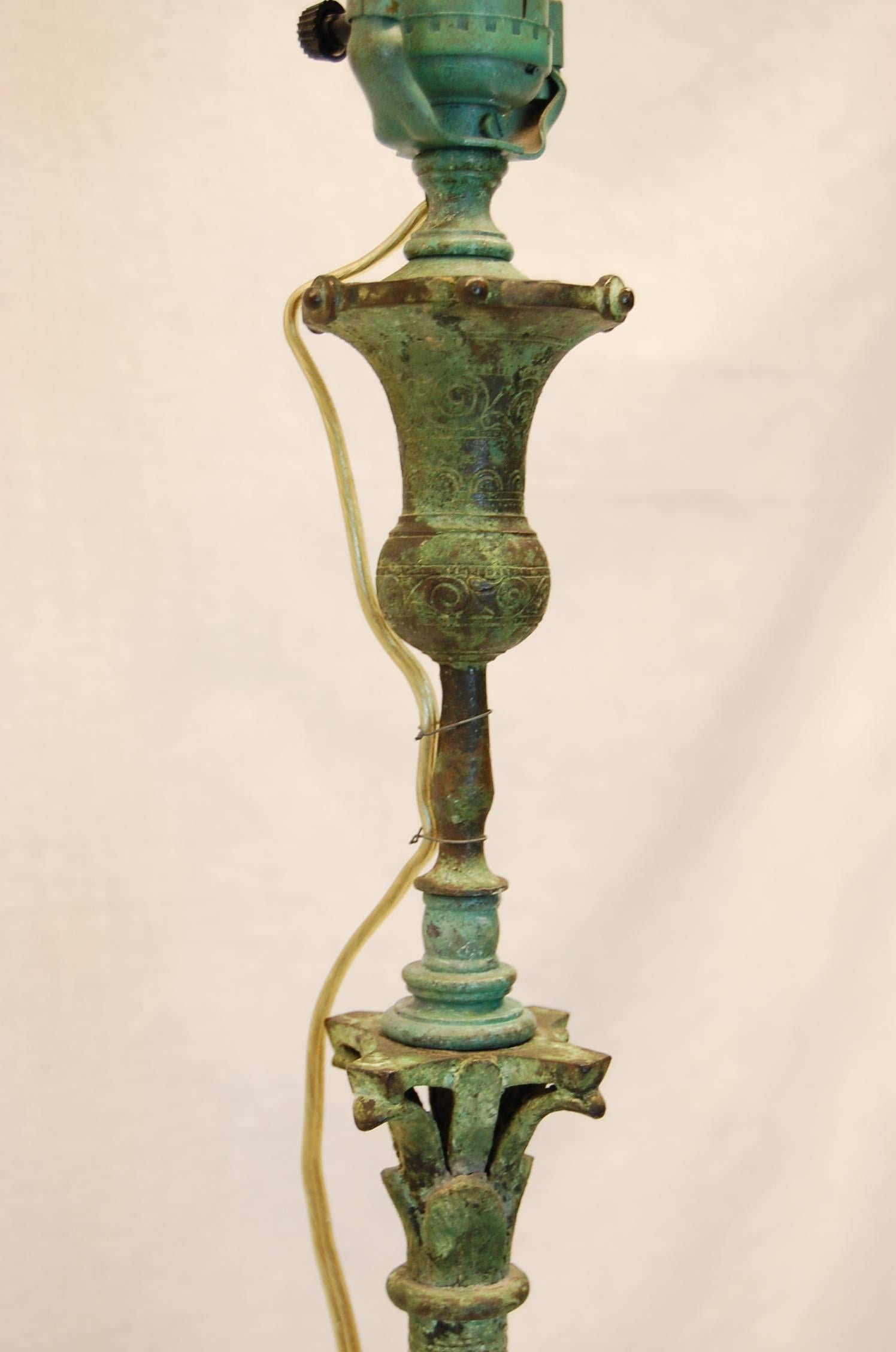 Cast 19th Century Roman Bronze Candlestick Wired as a Lamp