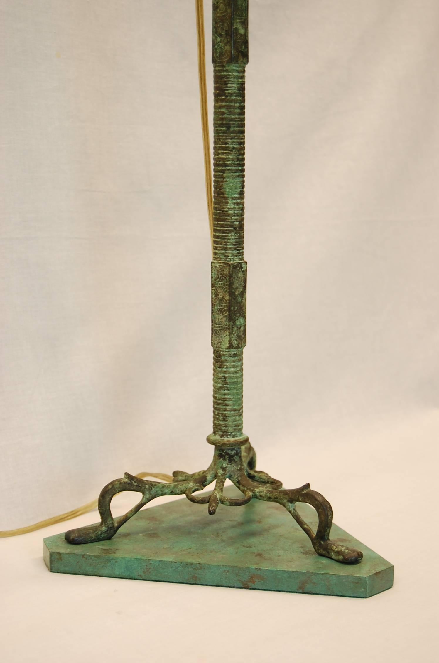 Late 19th Century 19th Century Roman Bronze Candlestick Wired as a Lamp