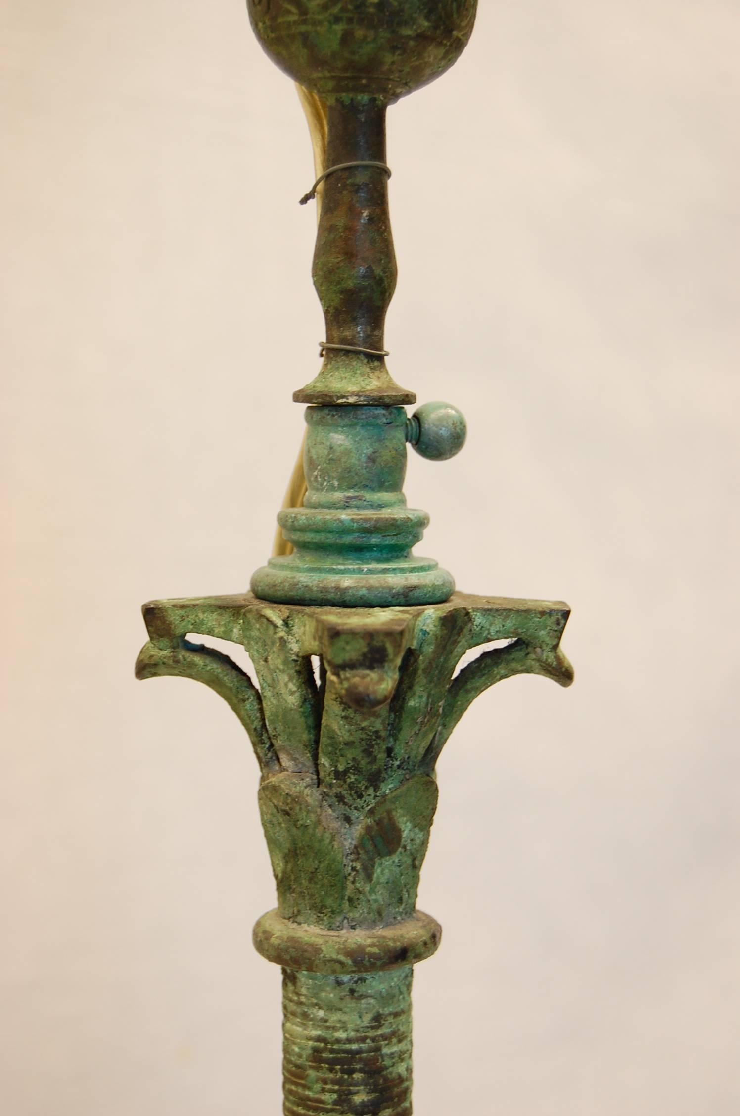 19th Century Roman Bronze Candlestick Wired as a Lamp 2