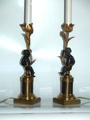Pair 19th Century French Bronze Dressing Table Lamps with Cherubs