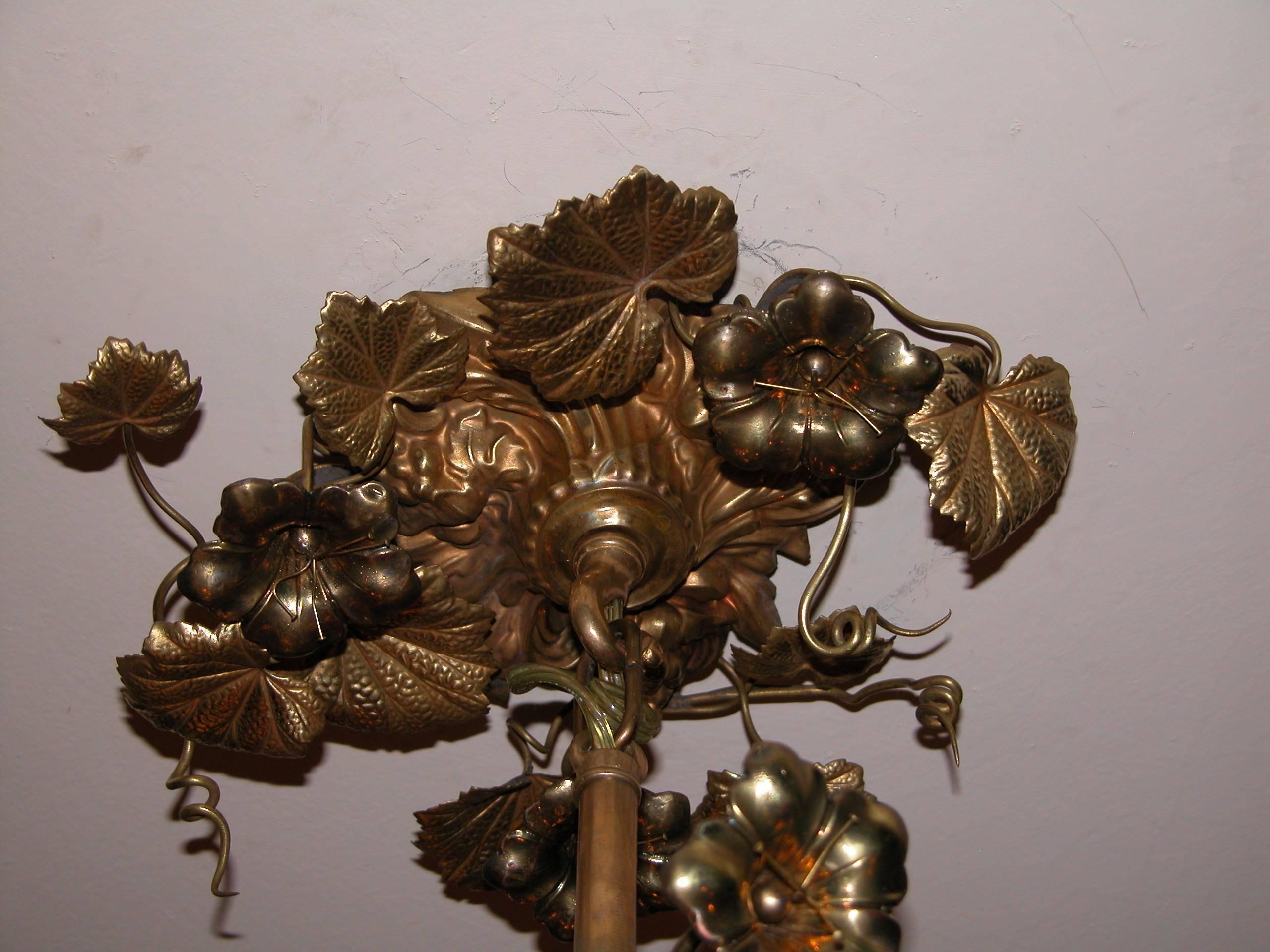 Mid-19th Century 19th Century Gilded Brass Twelve-Light Chandelier of Nasturtium Flowers & Leaves