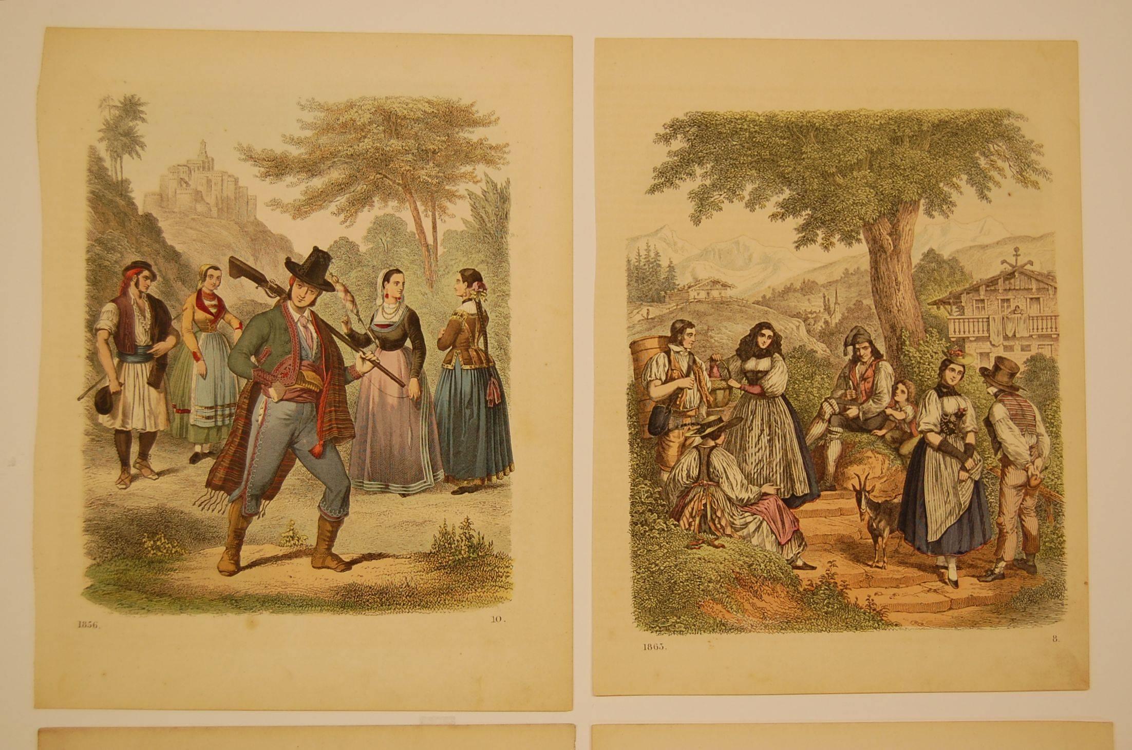 Four nationality costume prints in excellent condition, measures 7.75 inches x 10 inches