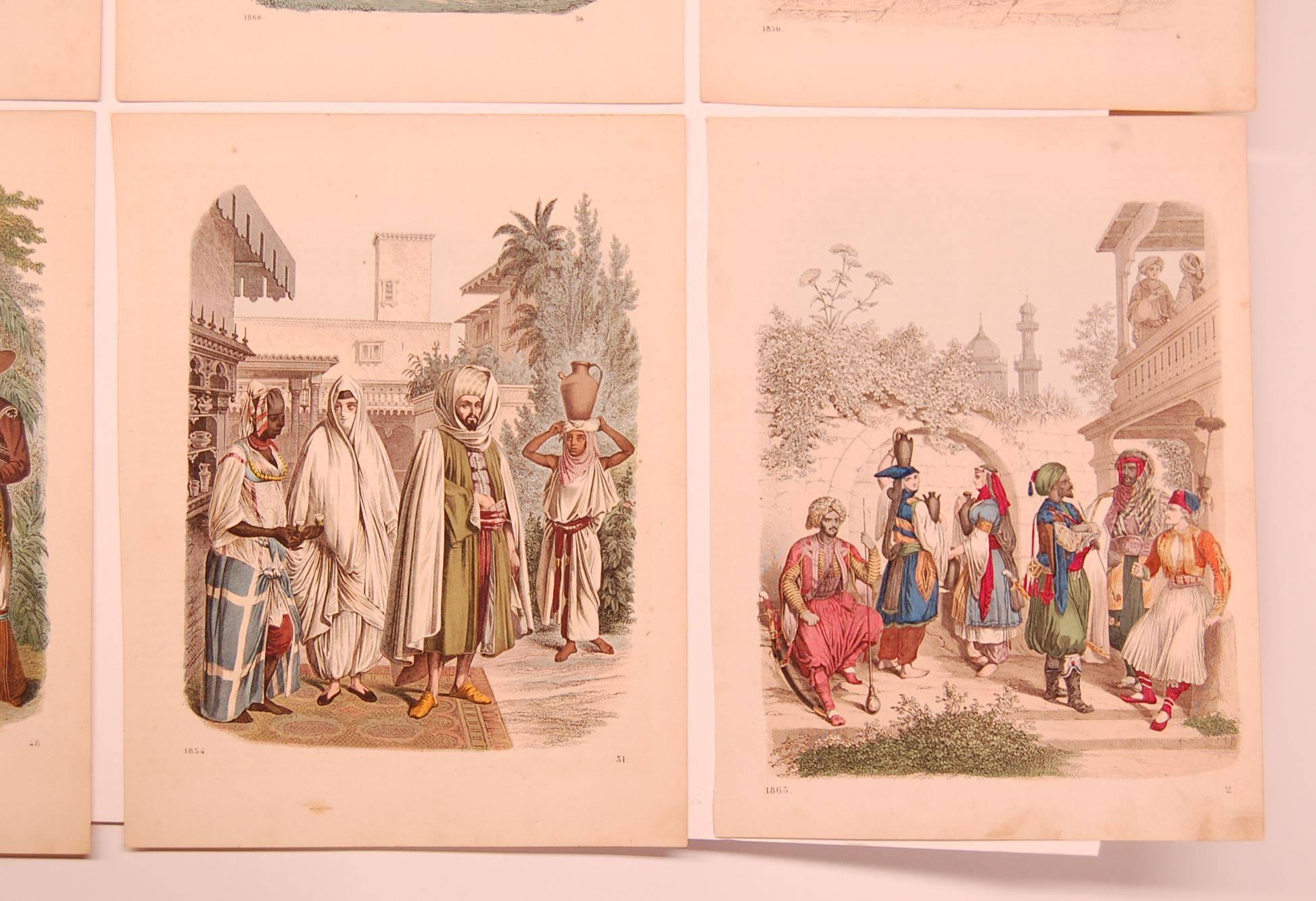 Eight extremely nice hand-colored prints dating 1853-1863, all very similar in coloring and style.
