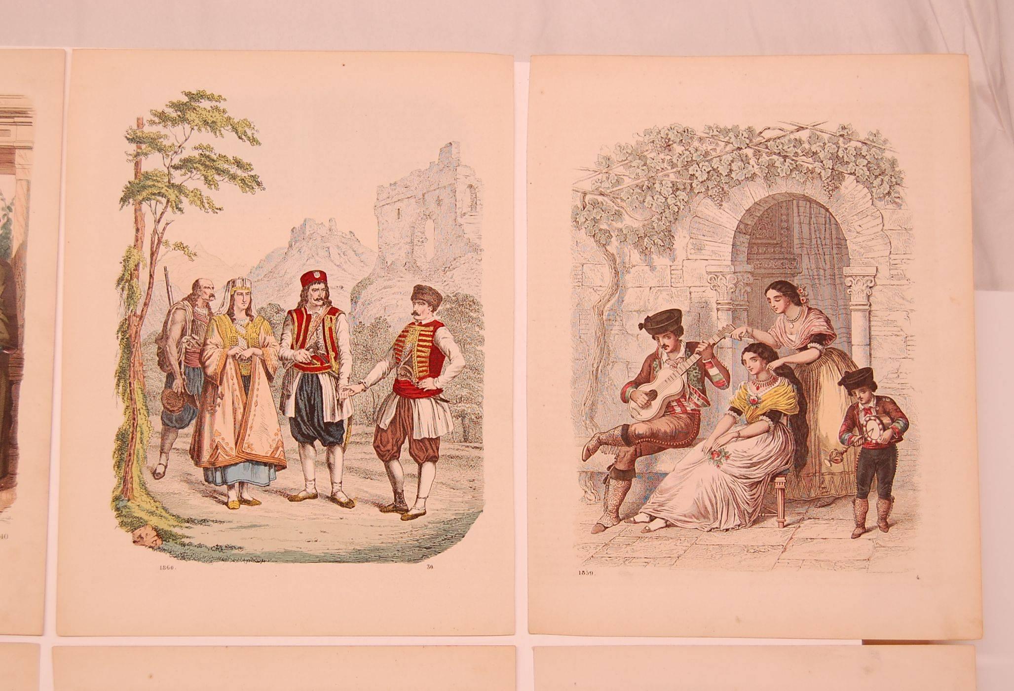 Hand-Painted Set of Eight 19th Century Prints of Middle Eastern Interest For Sale