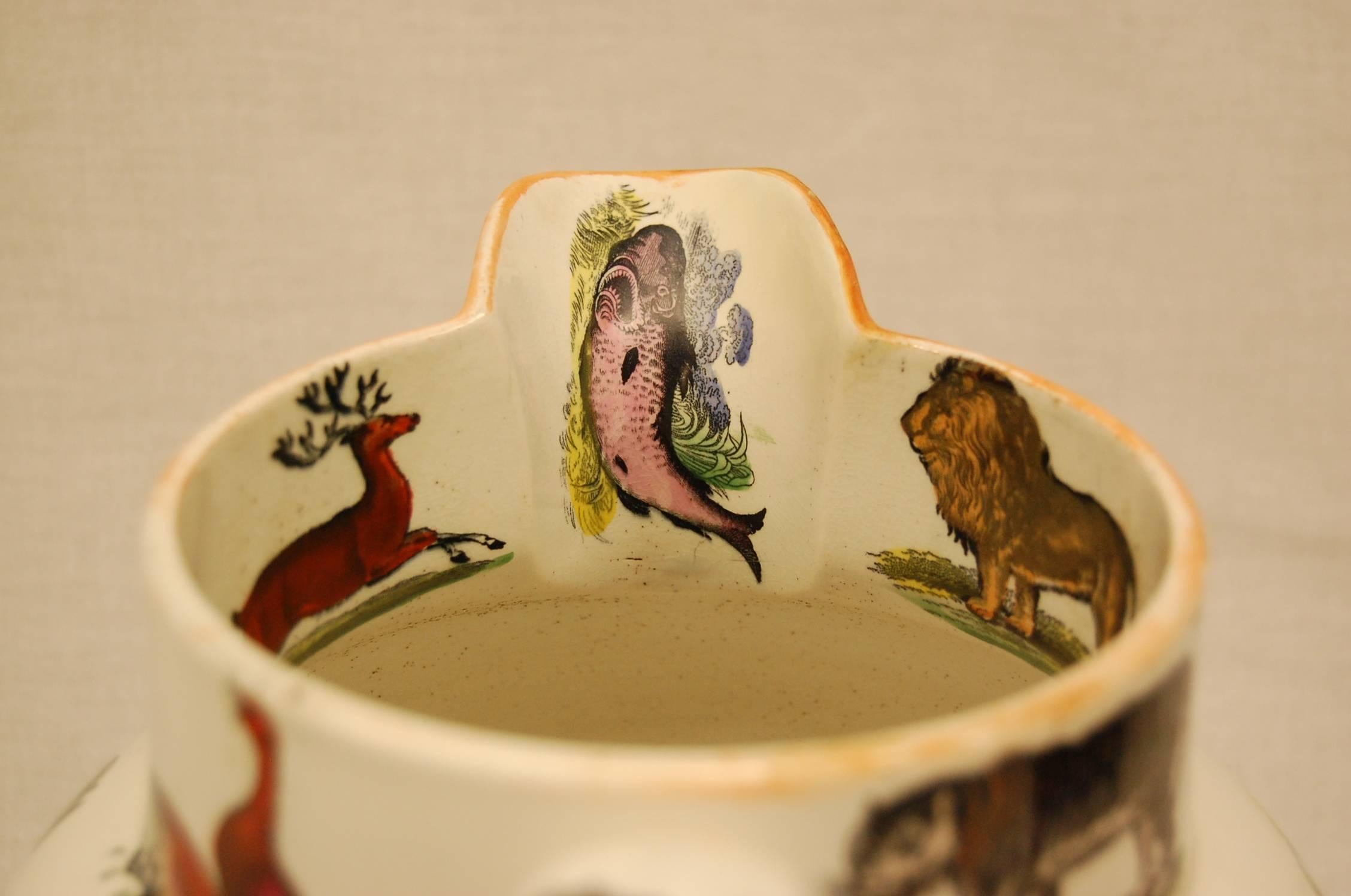 Rare Elsmore & Forster Ironstone Ale Jug with Exotic Animal Transferware C. 1850 In Excellent Condition For Sale In Pittsburgh, PA