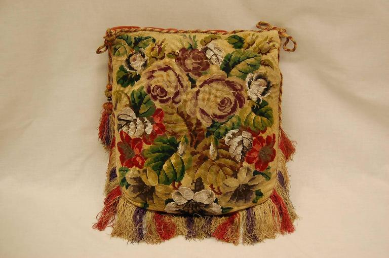 19th Century Victorian Needlepoint and Glass Beaded Panel on a Pillow For Sale at 1stdibs
