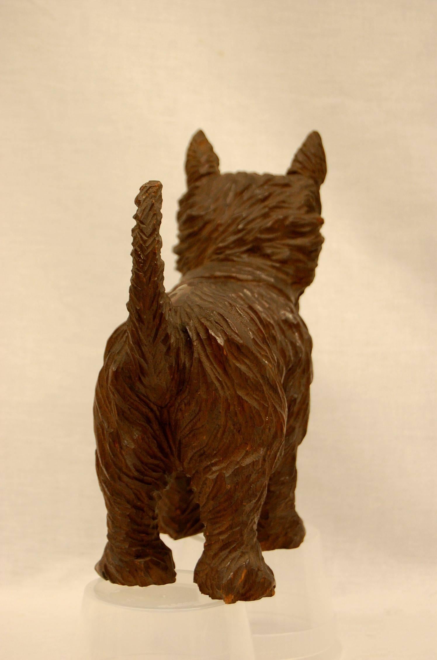 Wood German Black Forest Hand-Carved Figure of a Scottish Terrier with Glass Eyes For Sale