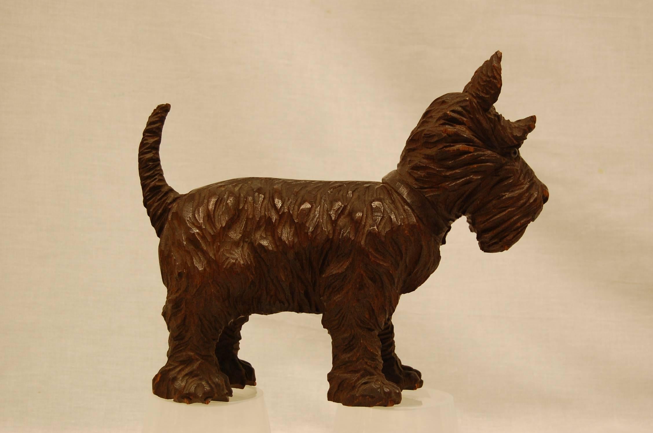 German Black Forest Hand-Carved Figure of a Scottish Terrier with Glass Eyes For Sale 2