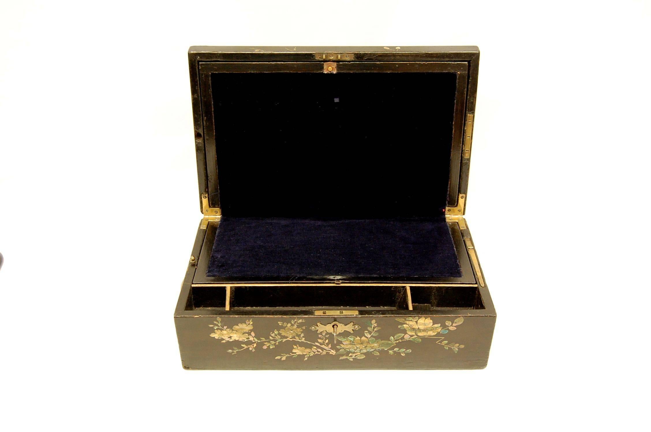 Victorian 19th Century Chinoiserie Decorated Inlaid Writing Box  For Sale