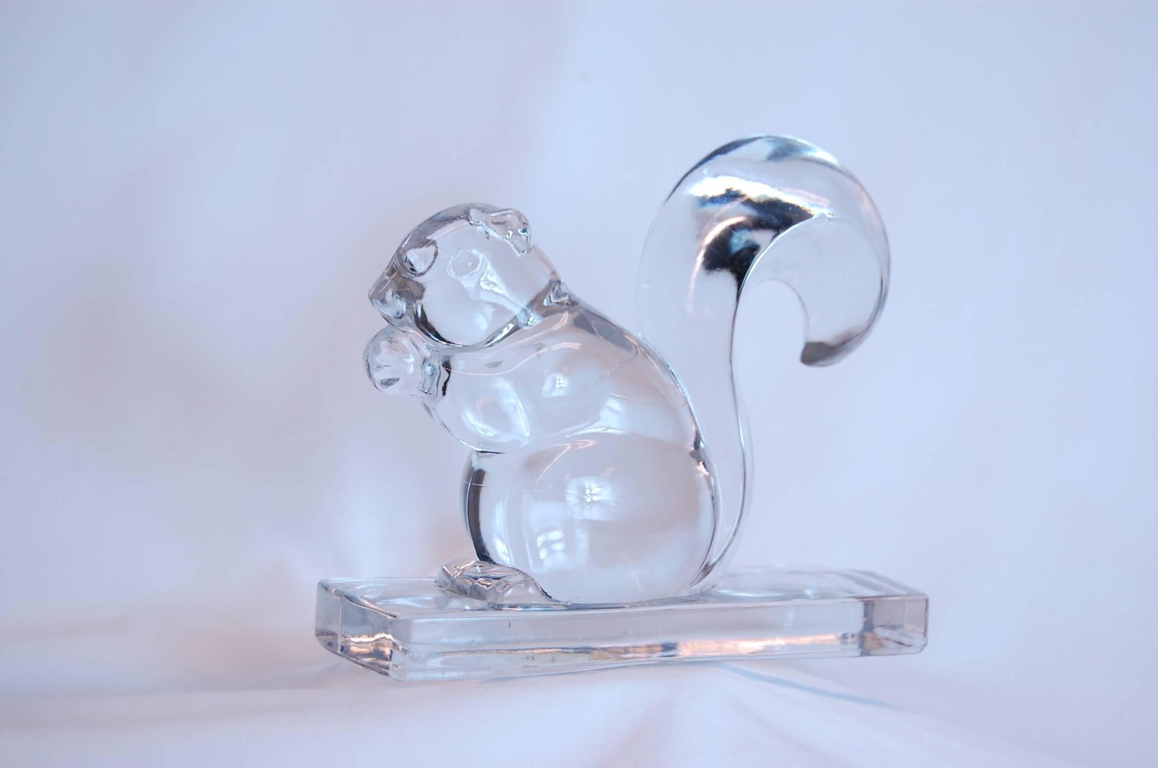 Mid-20th Century Pair of Czechoslovakian Clear Glass Figures of Squirrels, circa 1950