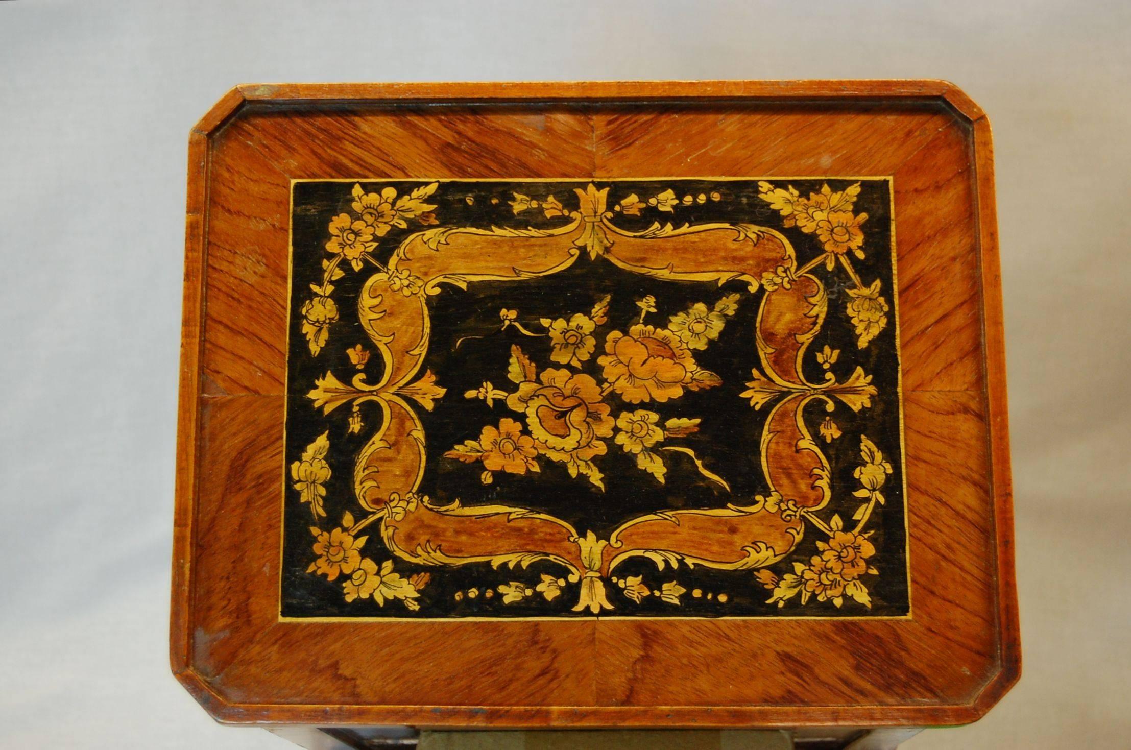 Mid-20th Century Pair of Reproduction French Style Inlaid Night Tables with Four Drawers