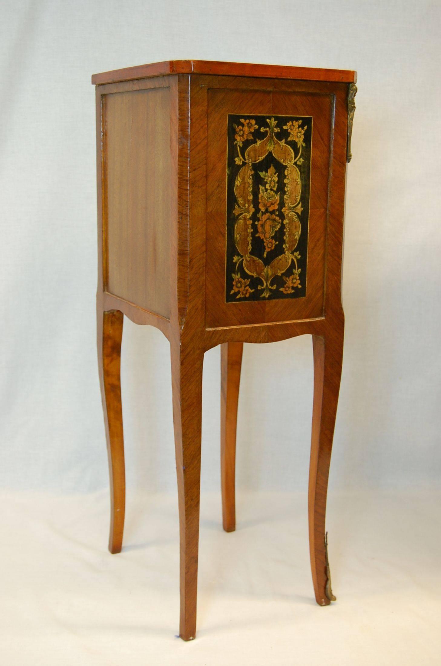 Inlay Pair of Reproduction French Style Inlaid Night Tables with Four Drawers