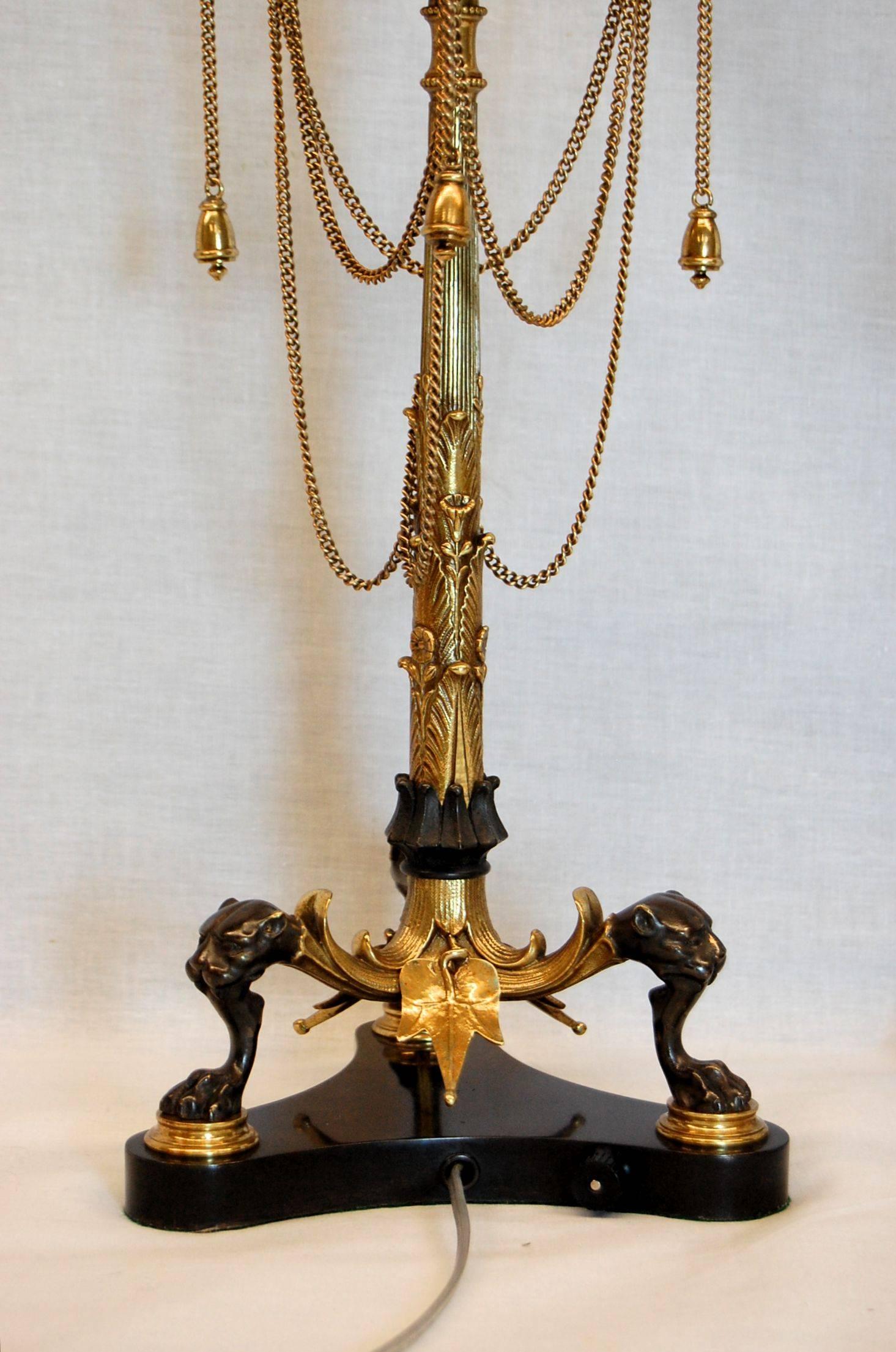 Bronze Pair of English Renaissance Revival Style Three-Light Candelabra on Tripod Base