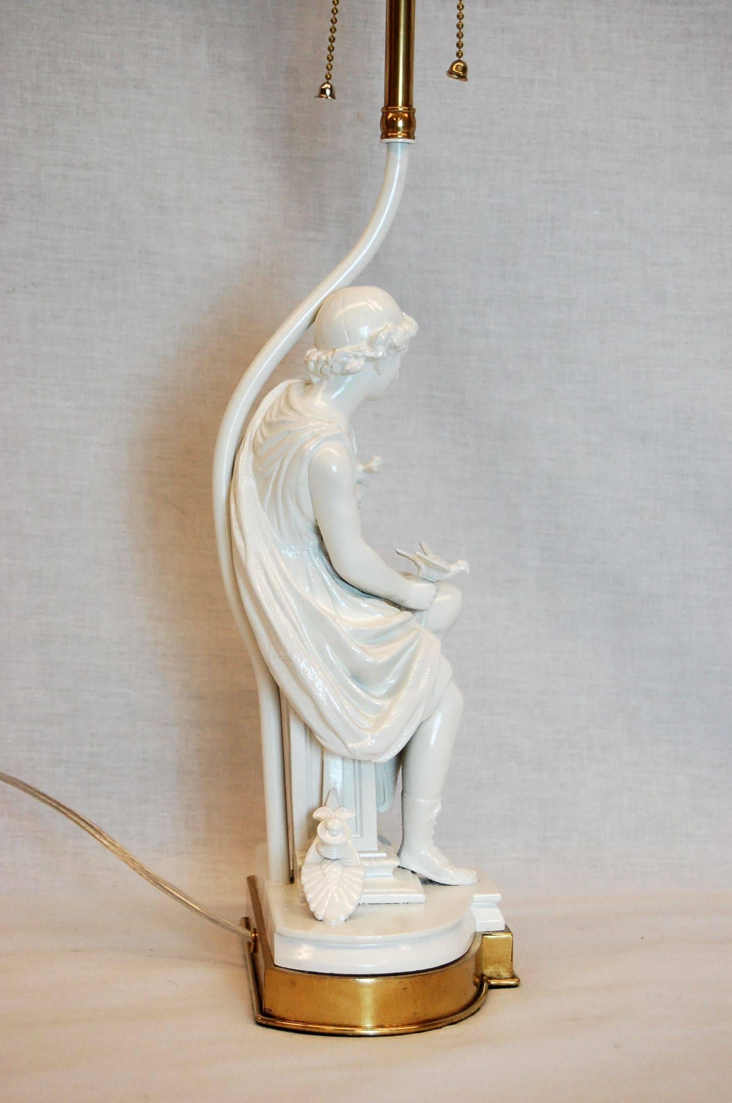 High Victorian Classical Greek Figure of a Male with Doves on Brass Base For Sale