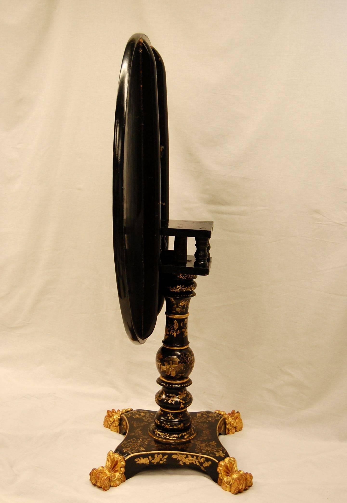 Lacquered Early 19th Century English Japanned Circular Tilt-Top Dessert Table For Sale