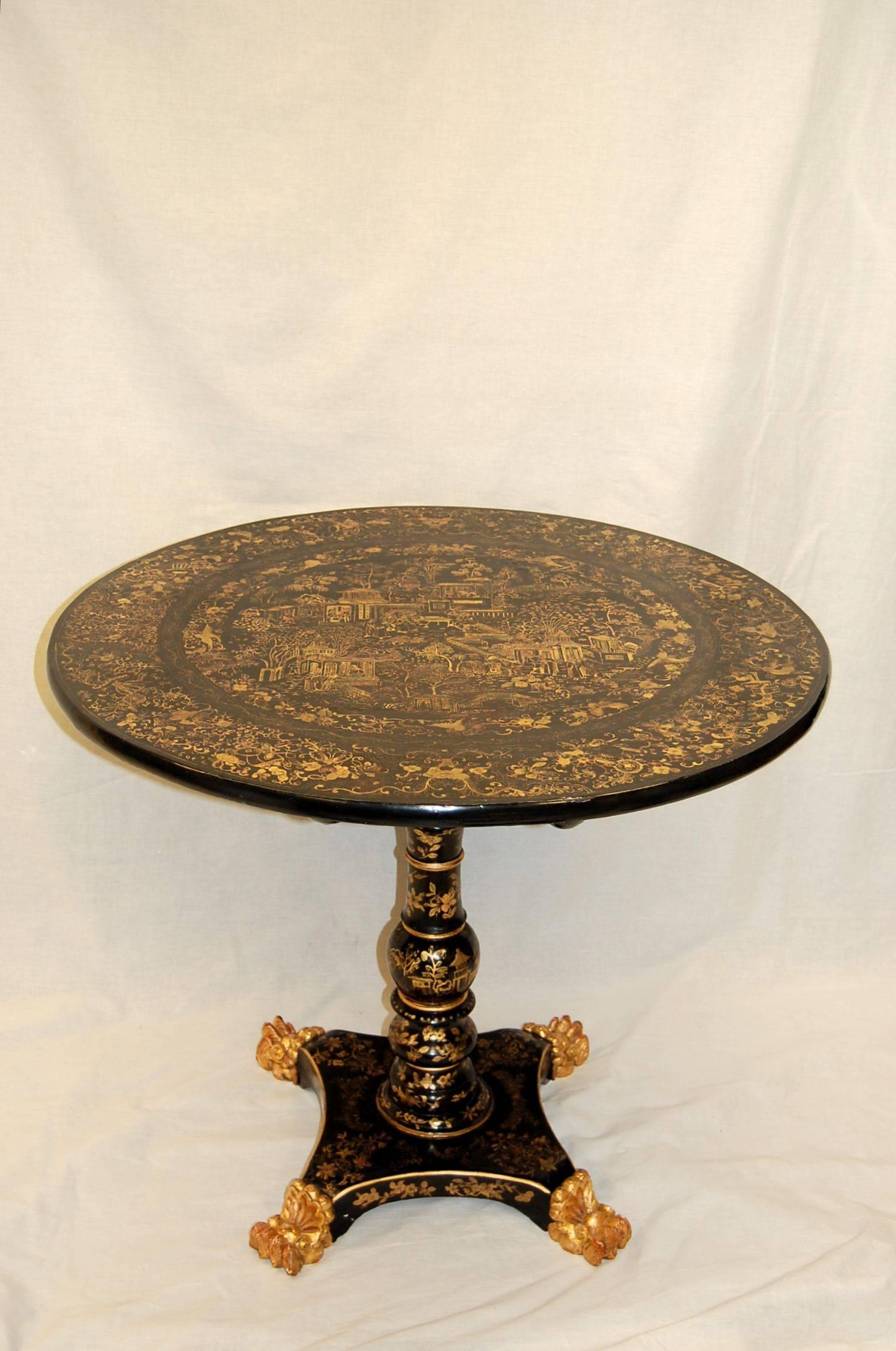 Regency Early 19th Century English Japanned Circular Tilt-Top Dessert Table For Sale