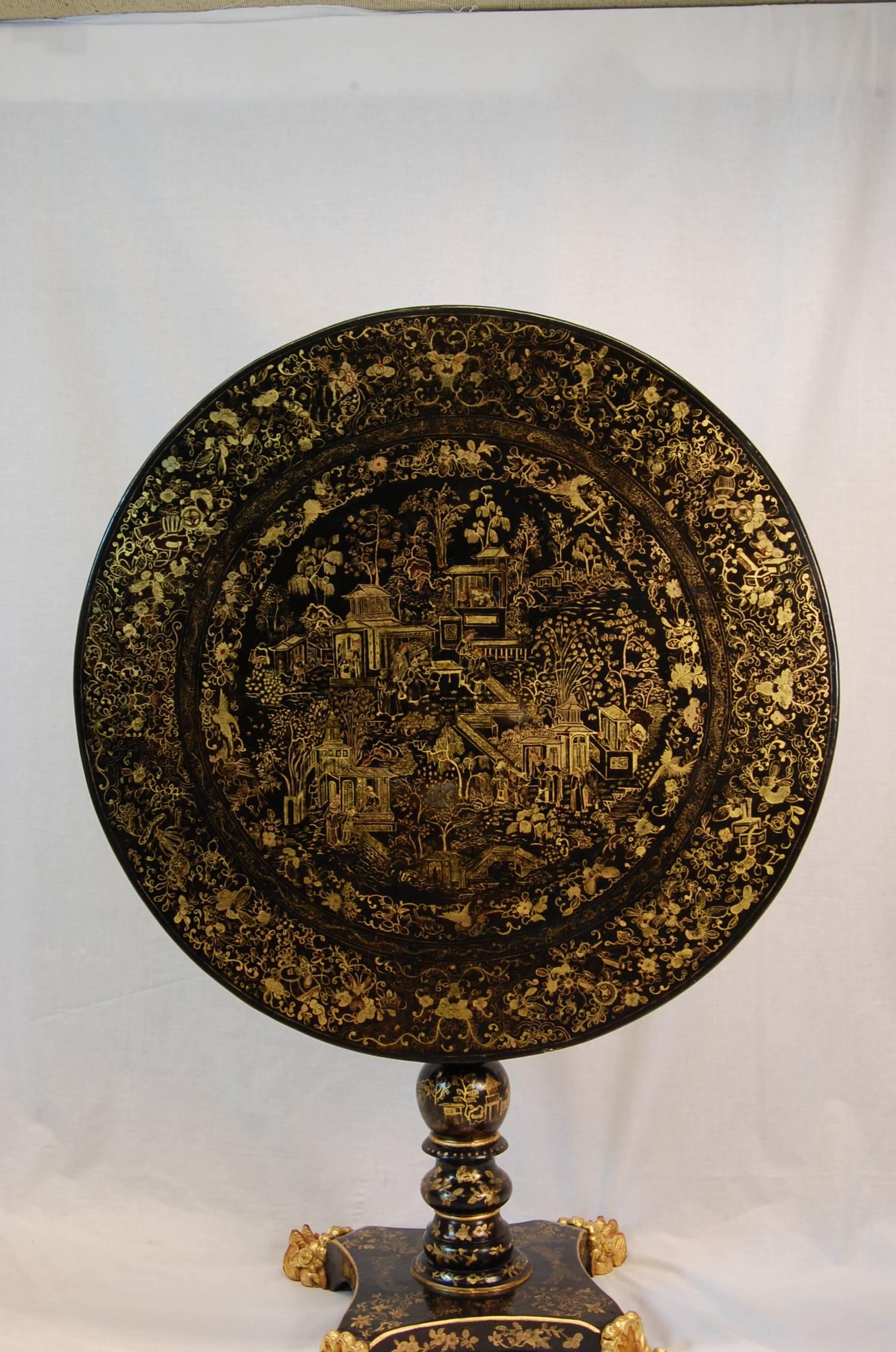 Early 19th Century English Japanned Circular Tilt-Top Dessert Table For Sale 2