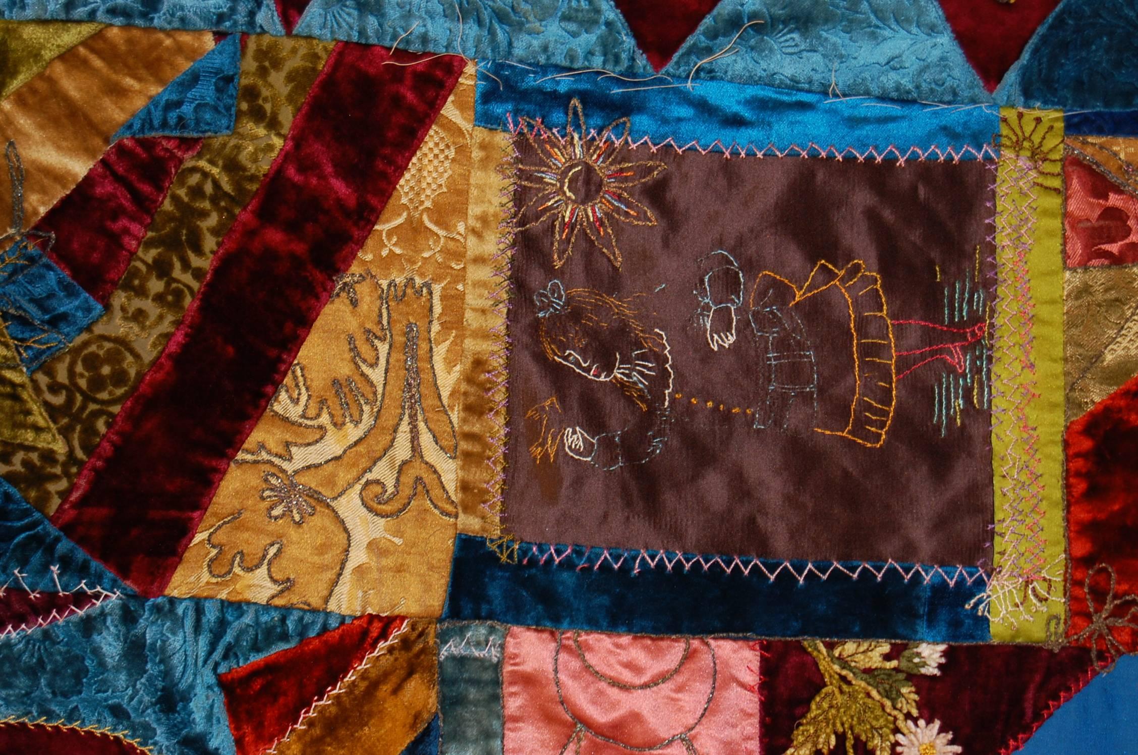 Late 19th Century Silk Crazy Quilt Dated 1888, American