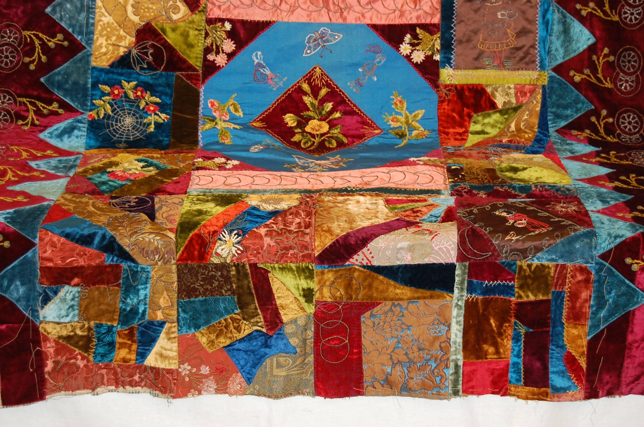 High Victorian Silk Crazy Quilt Dated 1888, American