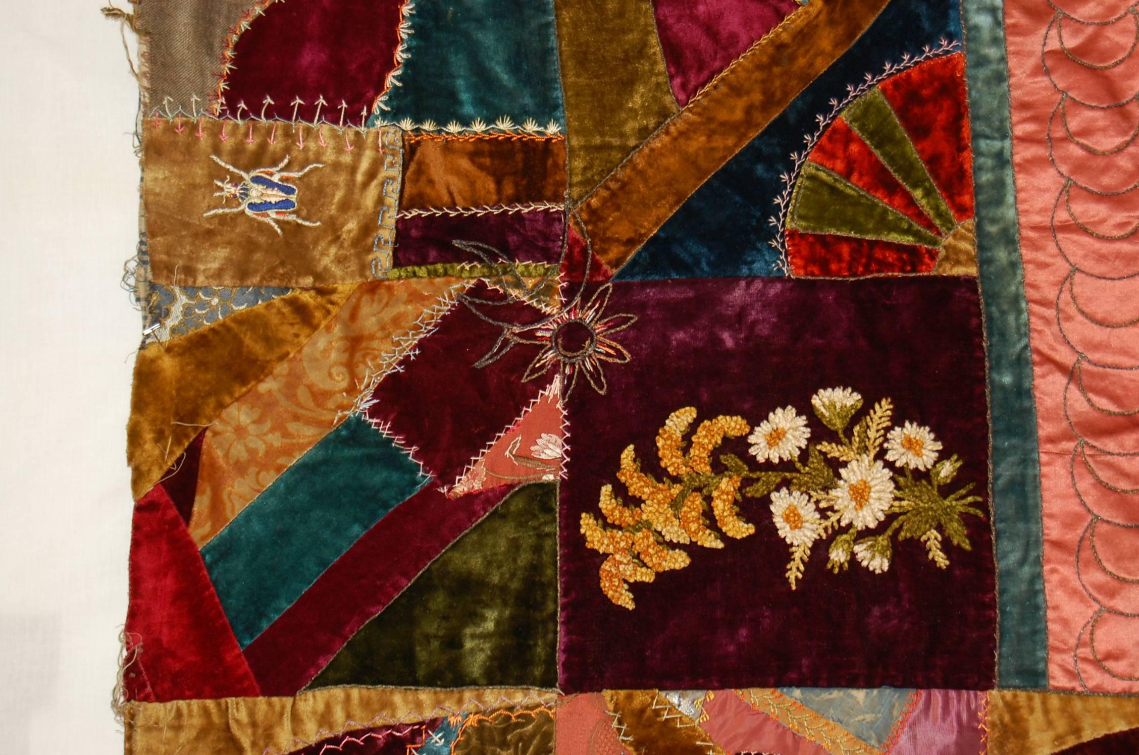 Silk Crazy Quilt Dated 1888, American 3