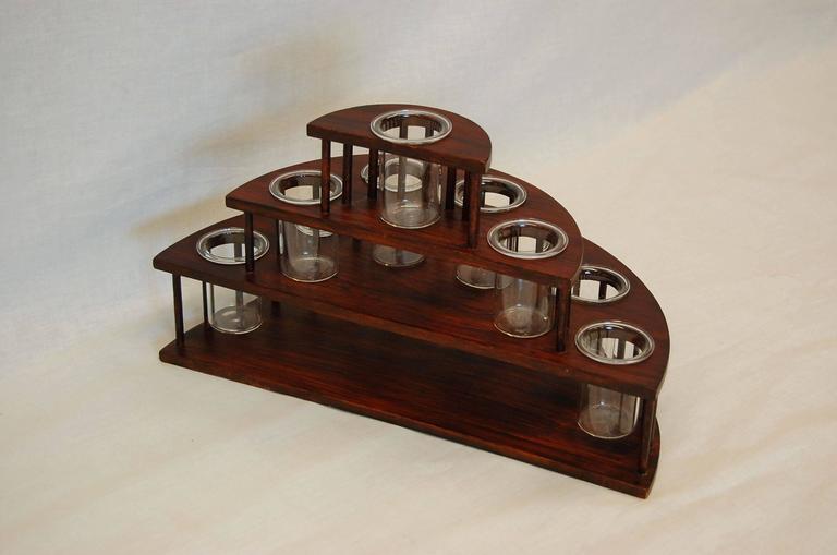 Modern Tiered Wooden Floral Display Stand with 11 Glass Bud Vases at