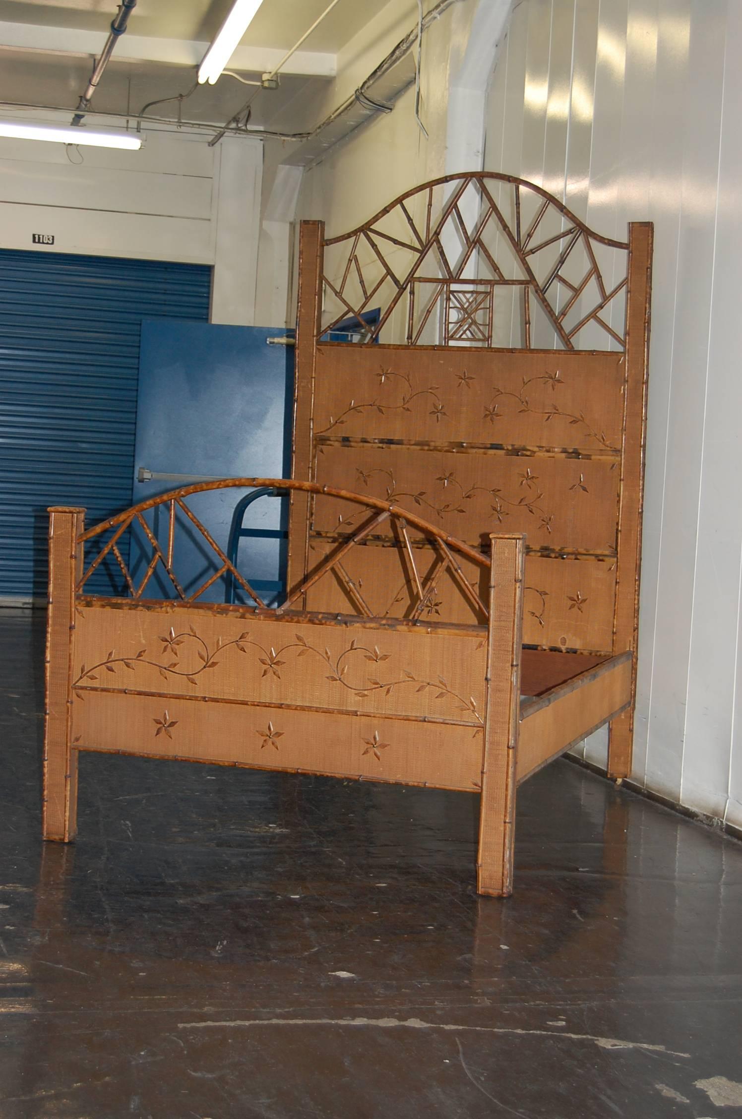 Early 20th Century Turn of the Century Bamboo and Rattan Bed with Side Rails