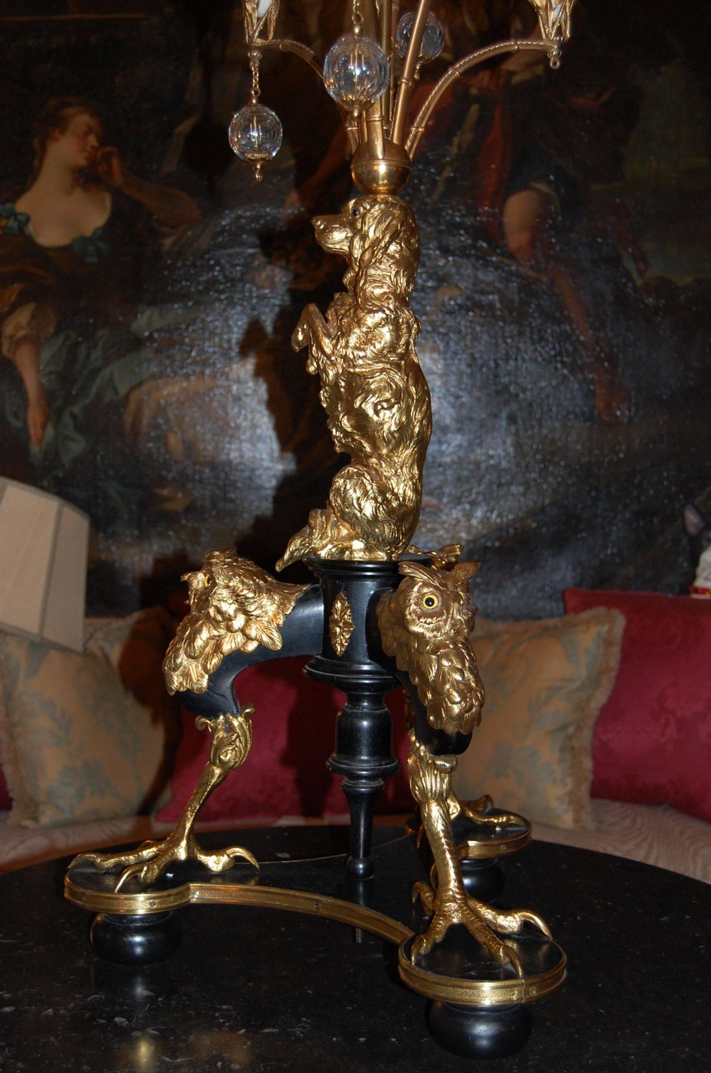 Early 19th Century Large Gilt Brass and Wood Candelabra with Glass Balls For Sale 2
