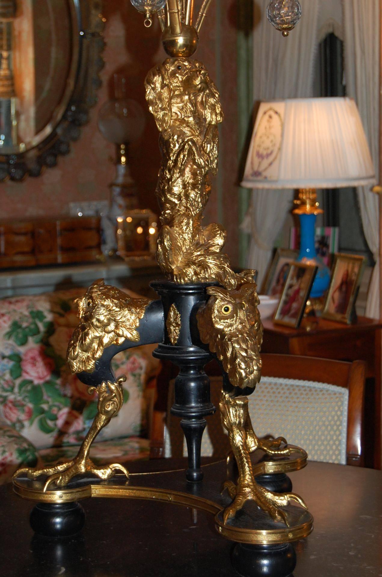 Early 19th Century Large Gilt Brass and Wood Candelabra with Glass Balls For Sale 1