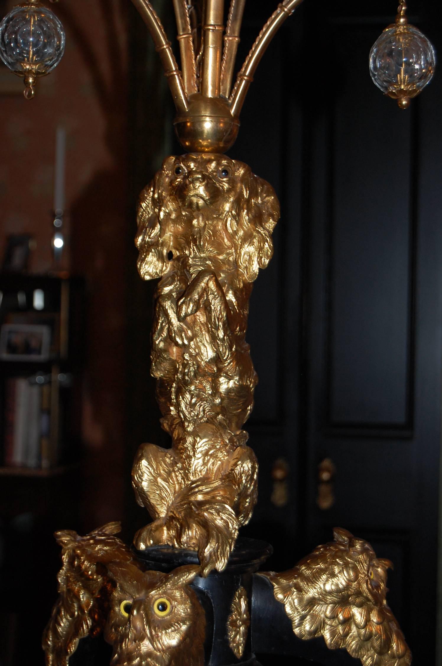 Mid-19th Century Early 19th Century Large Gilt Brass and Wood Candelabra with Glass Balls For Sale