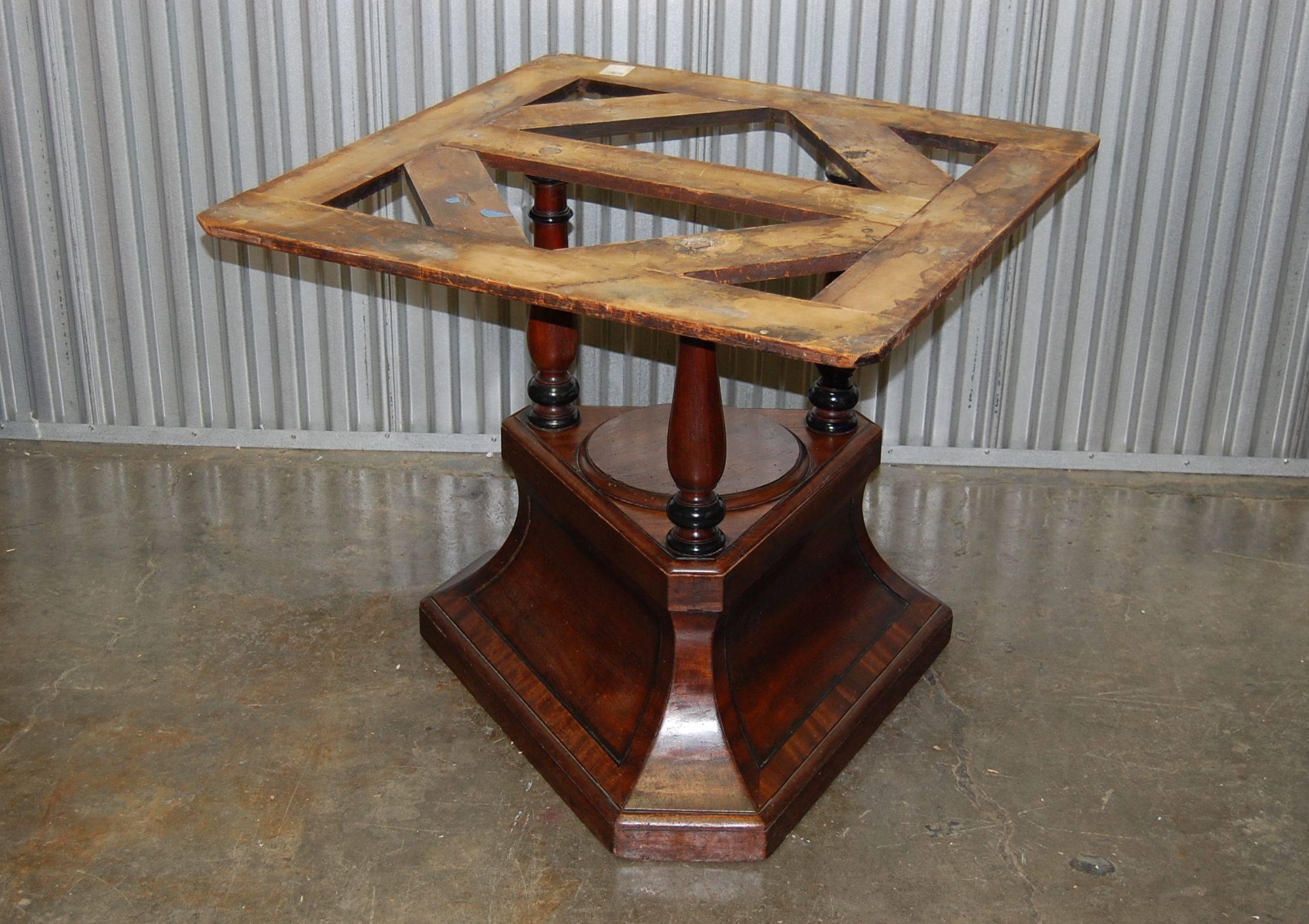 Mid-19th Century Early 19th Century Mahogany Pedestal Base Table with Original Painted Slate Top For Sale
