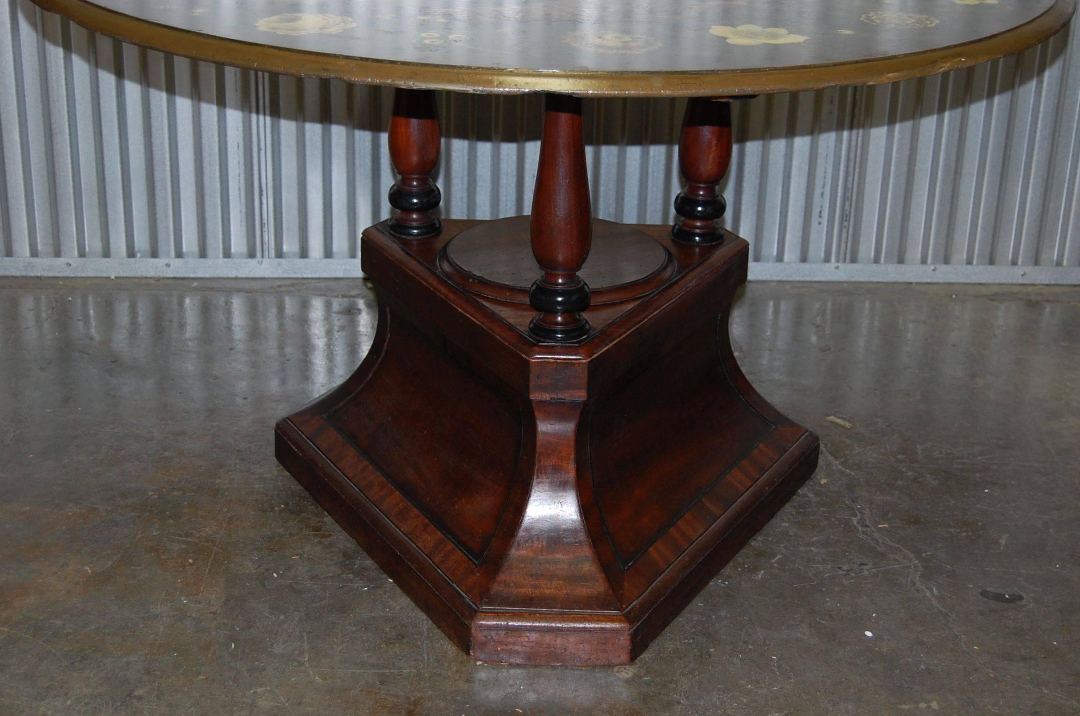 Early Victorian Early 19th Century Mahogany Pedestal Base Table with Original Painted Slate Top For Sale
